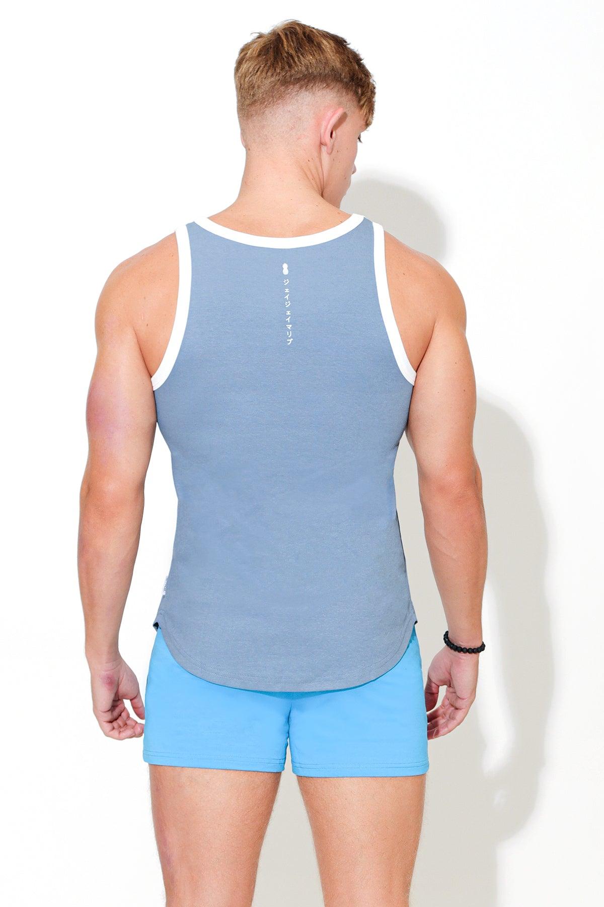 JJ Malibu Muscle Fit Ribbed Tank - Blue Logo - DealByEthan.gay loves JJ Malibu