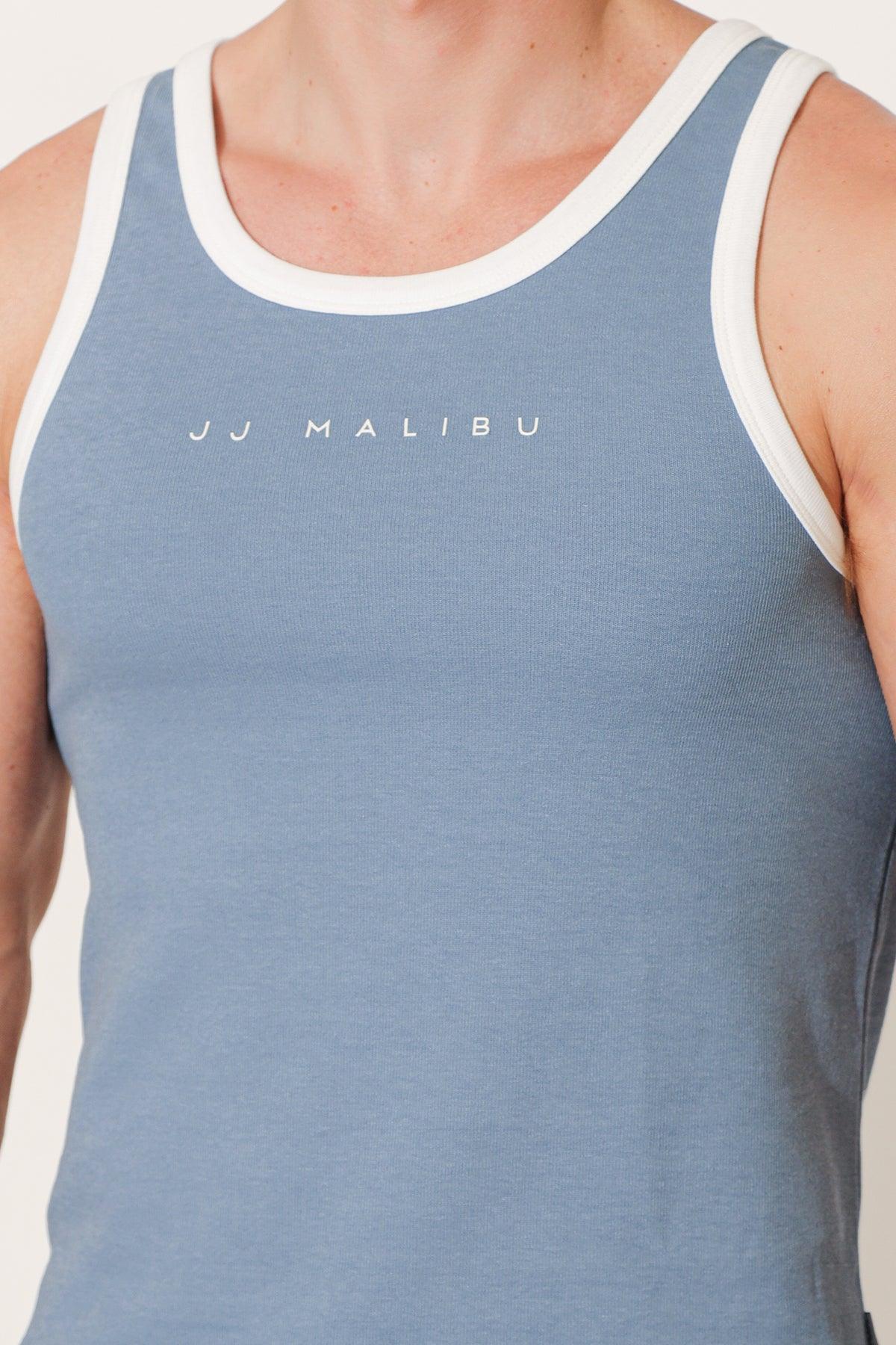 JJ Malibu Muscle Fit Ribbed Tank - Blue Logo - DealByEthan.gay loves JJ Malibu