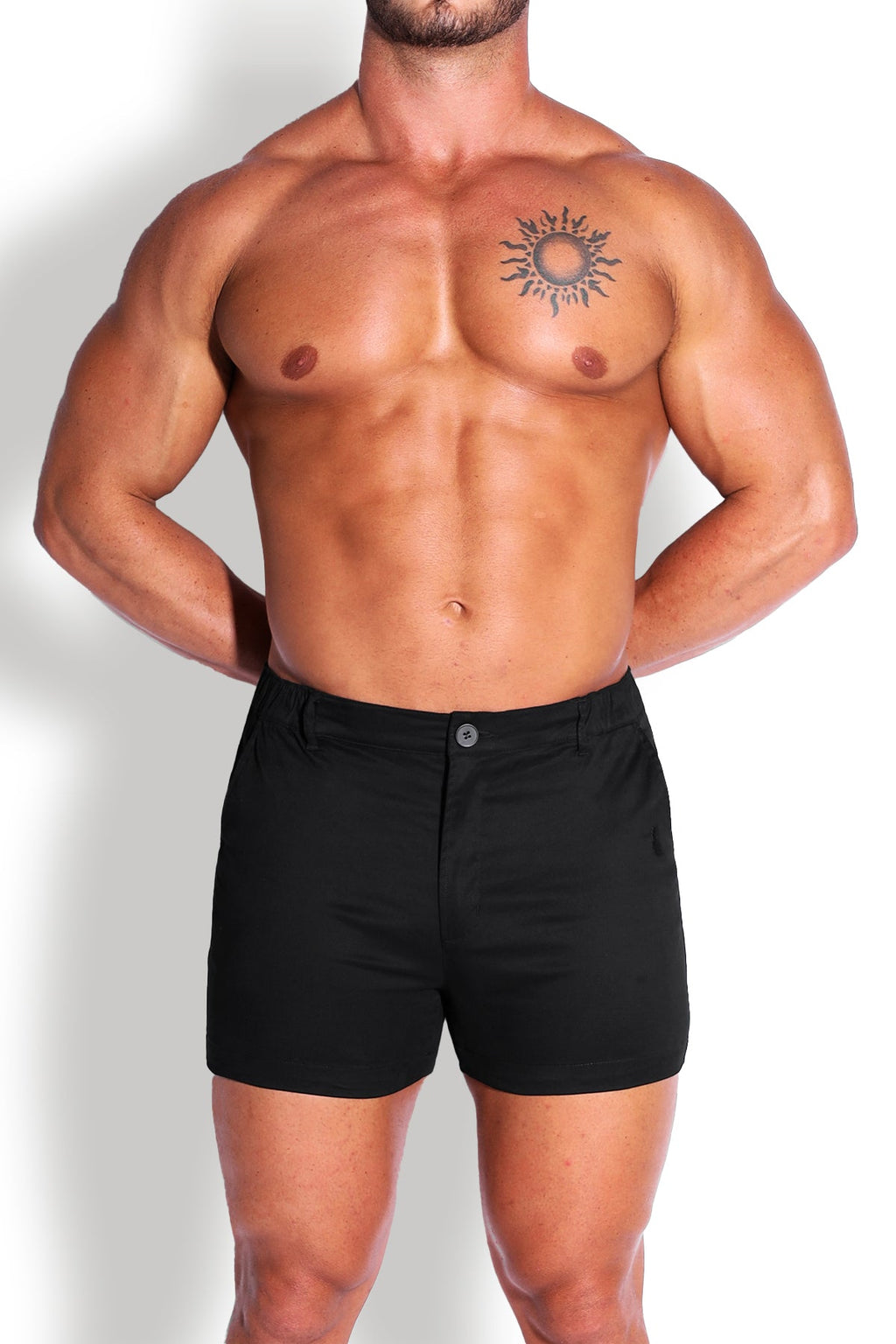 JJ Malibu Muscle-fit Men's 4'' Stretchy Chino Shorts - Jet Black - DealByEthan.gay loves JJ Malibu