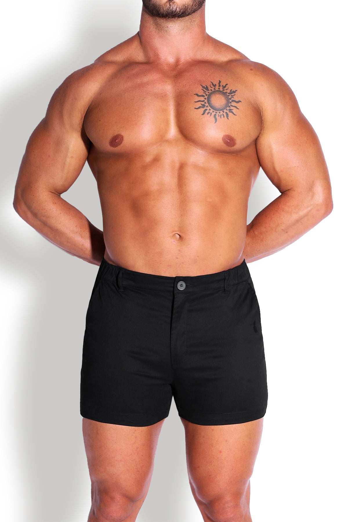 JJ Malibu Muscle-fit Men's 4'' Stretchy Chino Shorts - Jet Black - DealByEthan.gay loves JJ Malibu