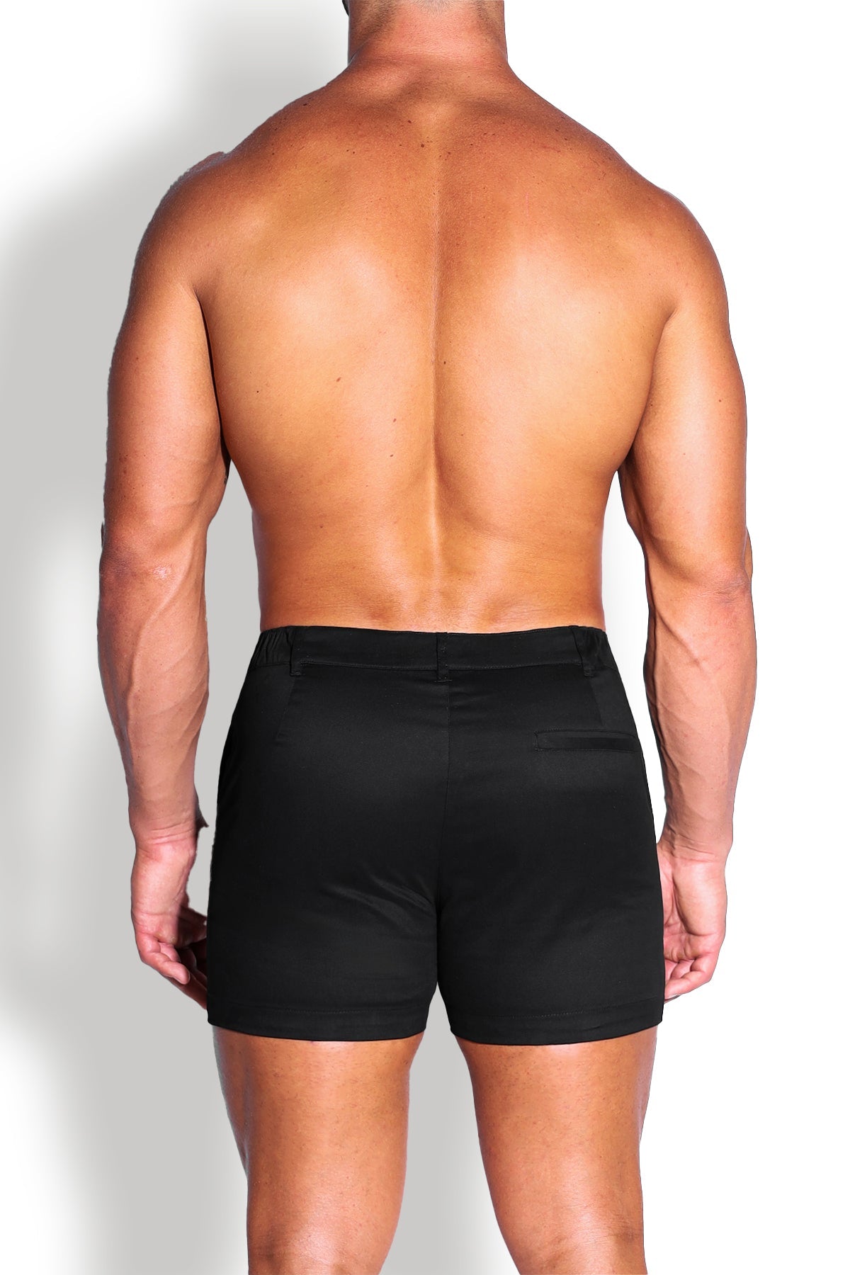 JJ Malibu Muscle-fit Men's 4'' Stretchy Chino Shorts - Jet Black - DealByEthan.gay loves JJ Malibu