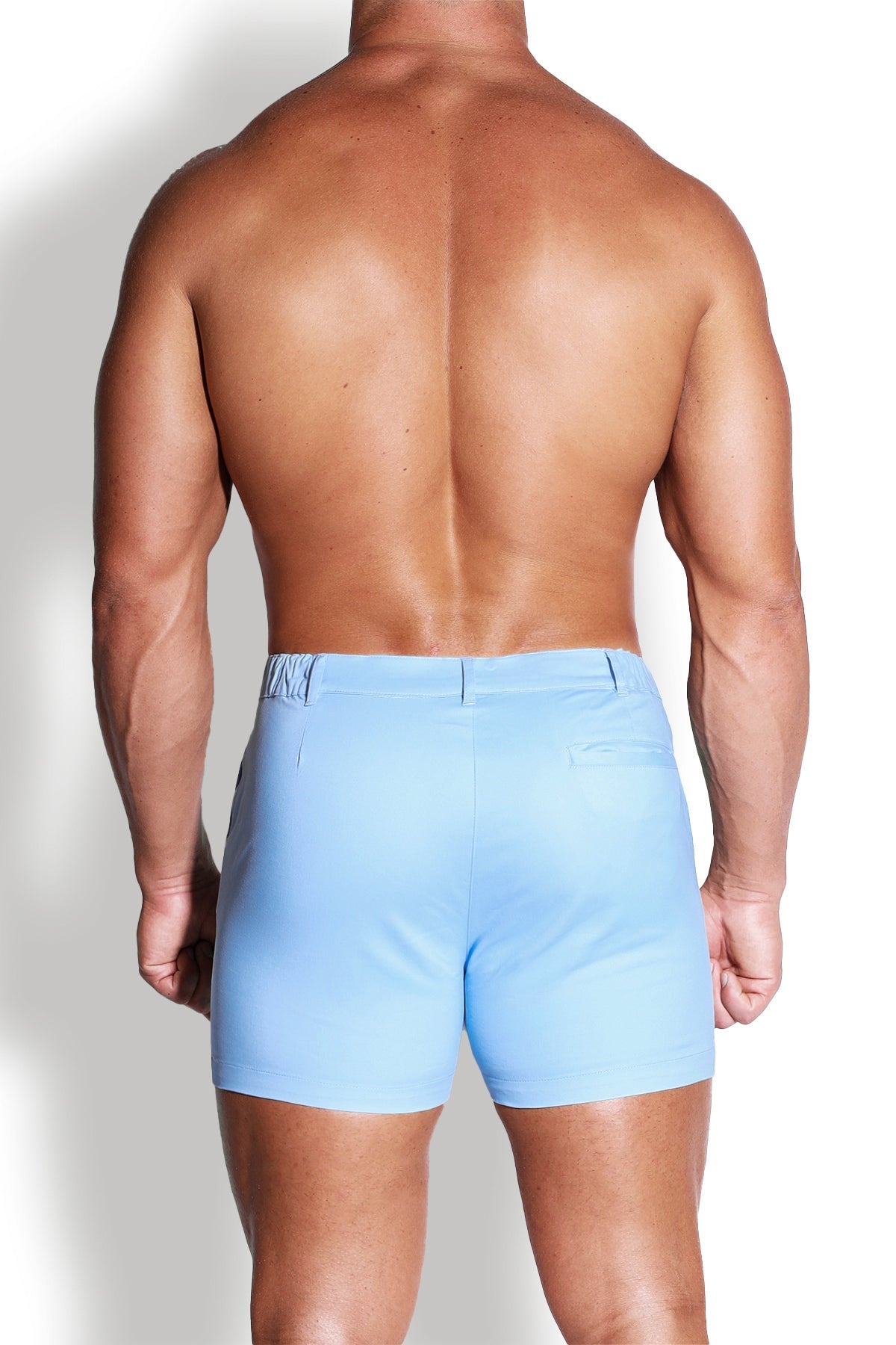 JJ Malibu Muscle-fit Men's 4'' Stretchy Chino Shorts - Light Blue - DealByEthan.gay loves JJ Malibu
