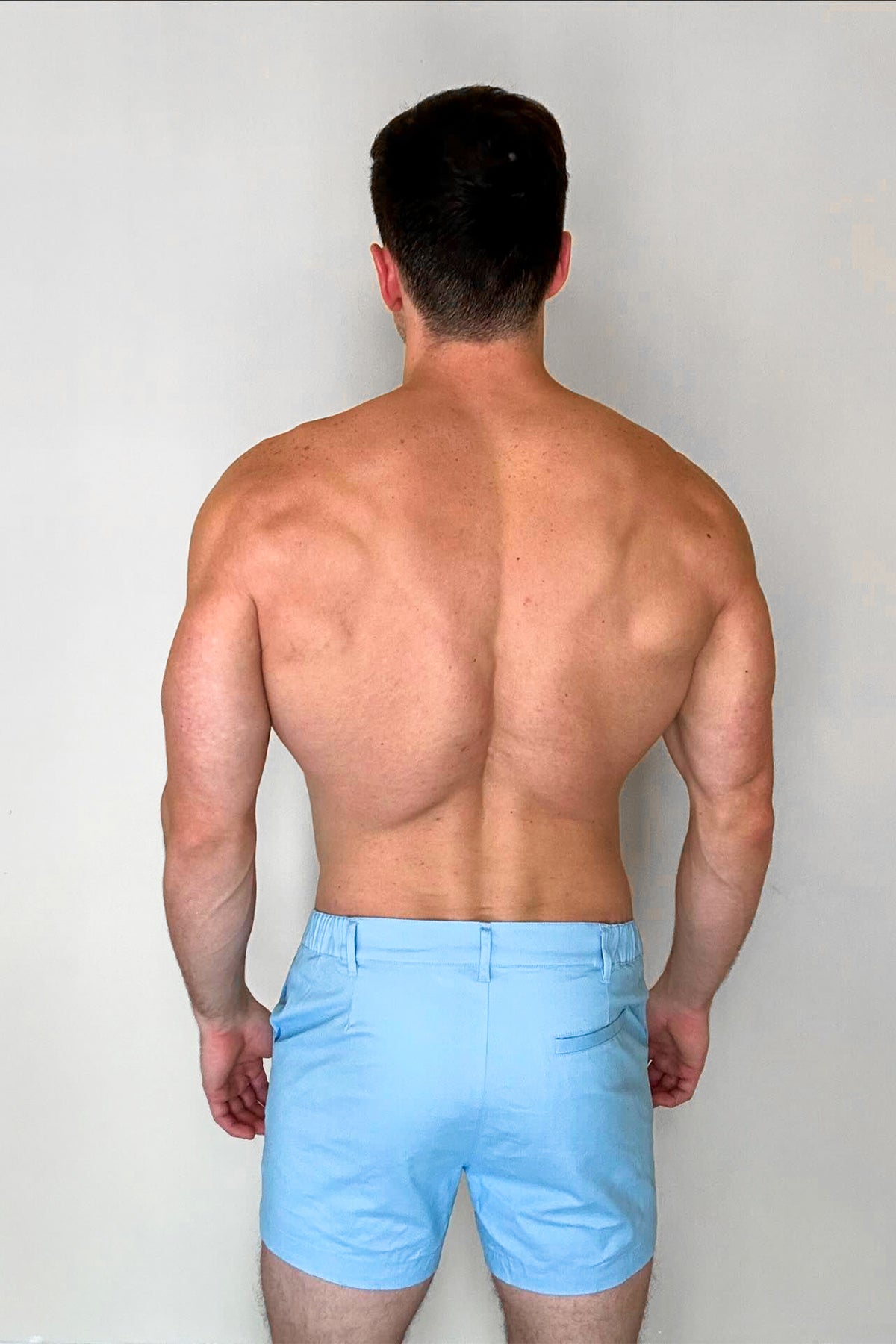 JJ Malibu Muscle-fit Men's 4'' Stretchy Chino Shorts - Light Blue - DealByEthan.gay loves JJ Malibu
