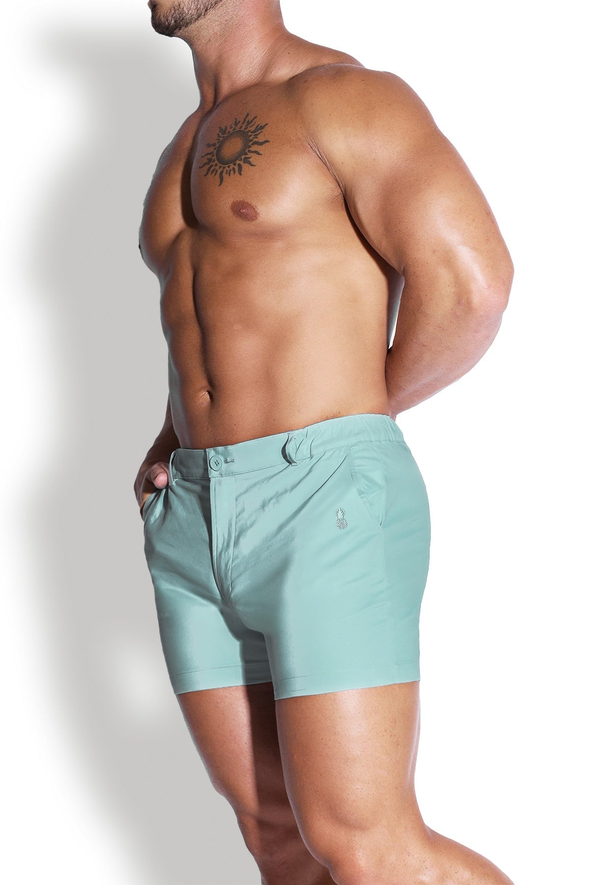 JJ Malibu Muscle-fit Men's 4'' Stretchy Chino Shorts - Light Green - DealByEthan.gay loves JJ Malibu