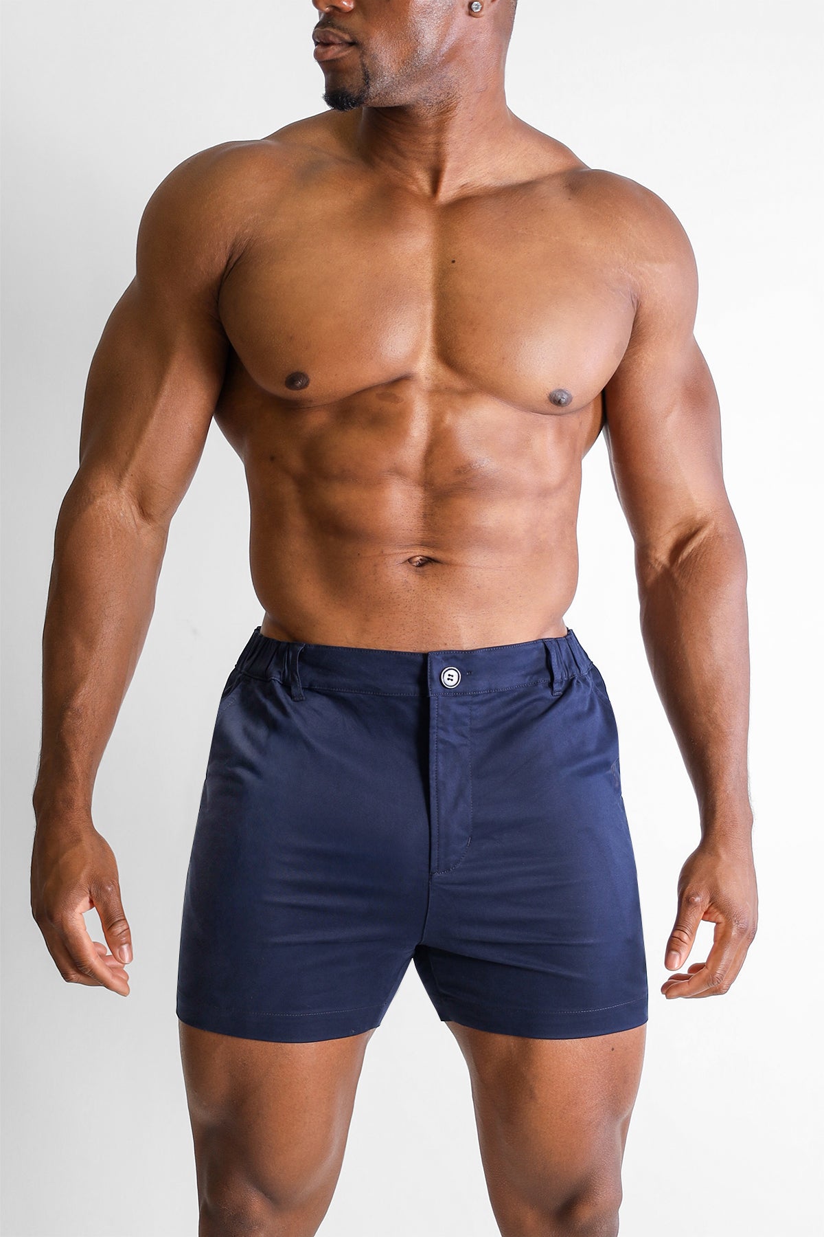JJ Malibu Muscle-fit Men's 4'' Stretchy Chino Shorts - Navy - DealByEthan.gay loves JJ Malibu
