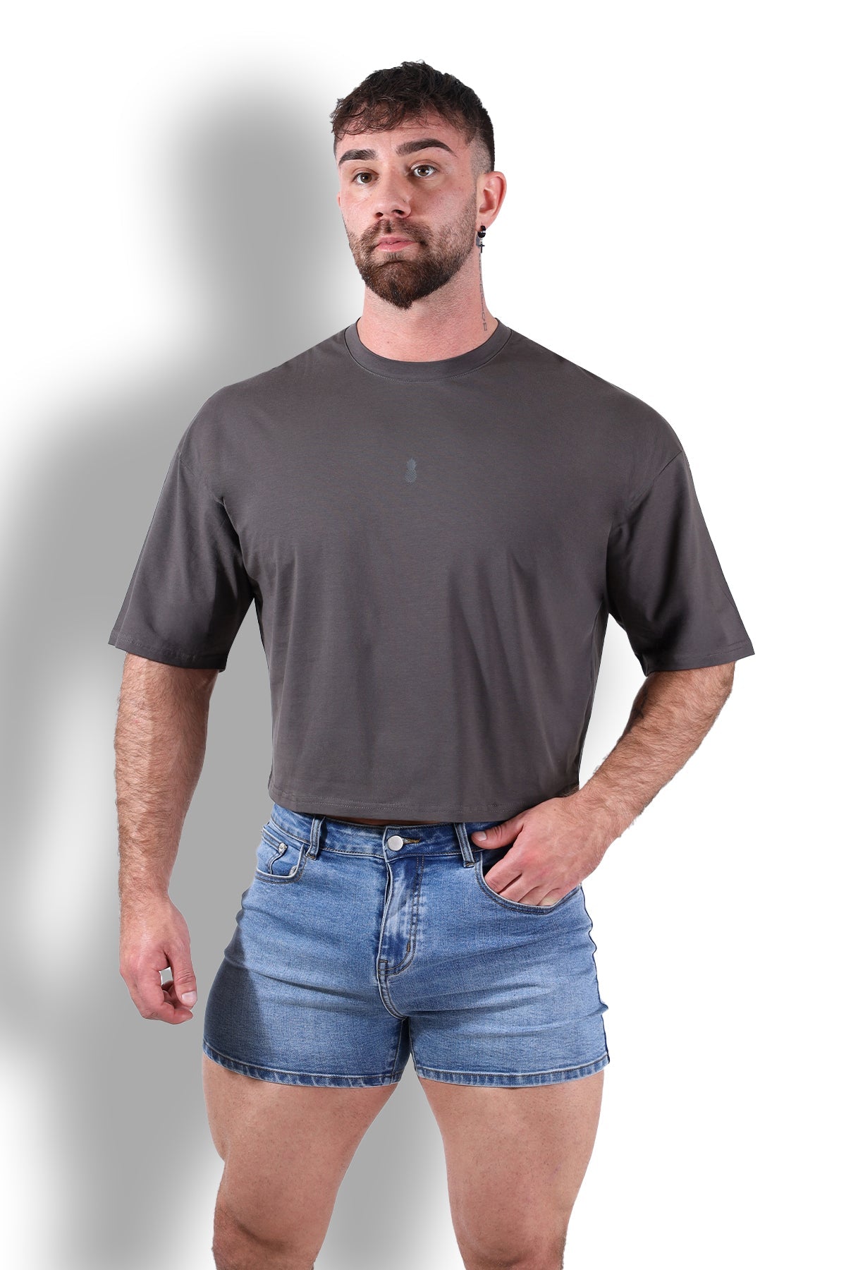 JJ Malibu Oversized Relaxed Crop Top - Dark Grey - DealByEthan.gay loves JJ Malibu