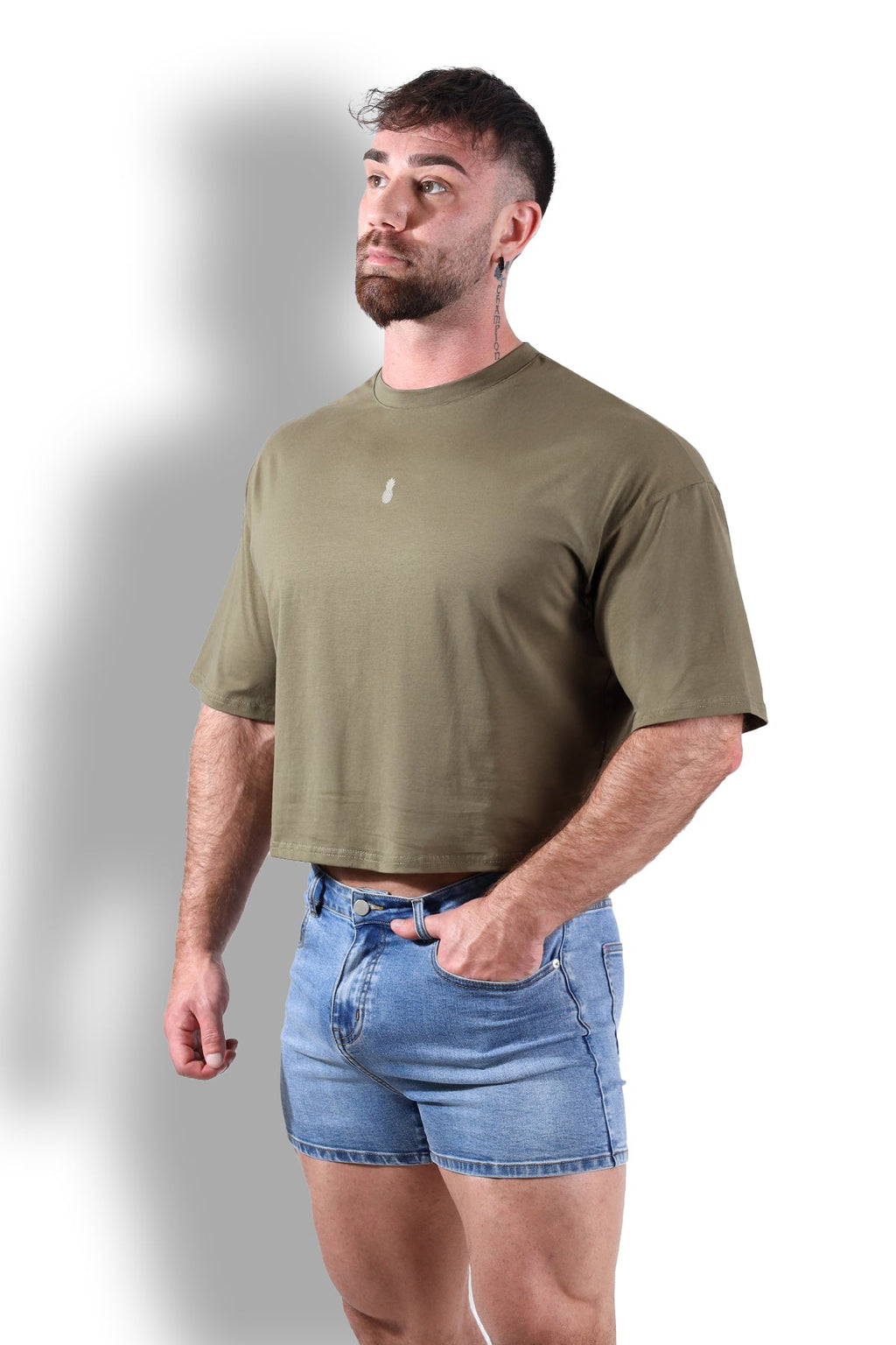 JJ Malibu Oversized Relaxed Crop Top - Olive - DealByEthan.gay loves JJ Malibu