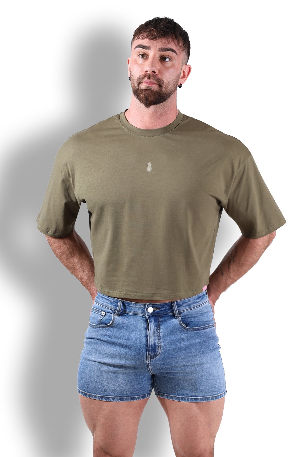 JJ Malibu Oversized Relaxed Crop Top - Olive - DealByEthan.gay loves JJ Malibu
