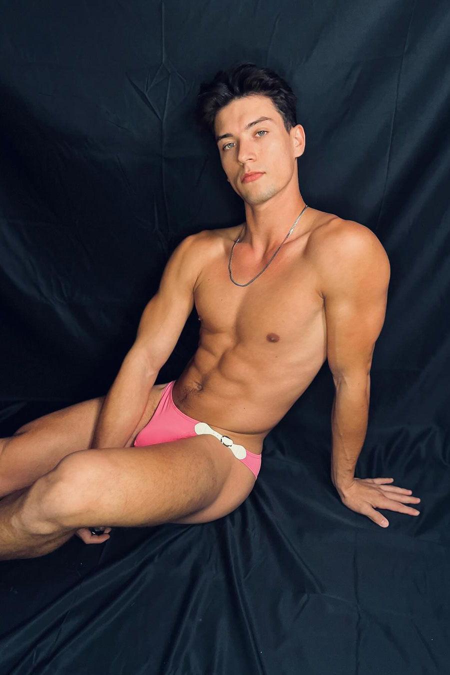 JJ Malibu Renaissance Low-Cut Swim Bikini Briefs for Men - Neon Pink - DealByEthan.gay loves JJ Malibu