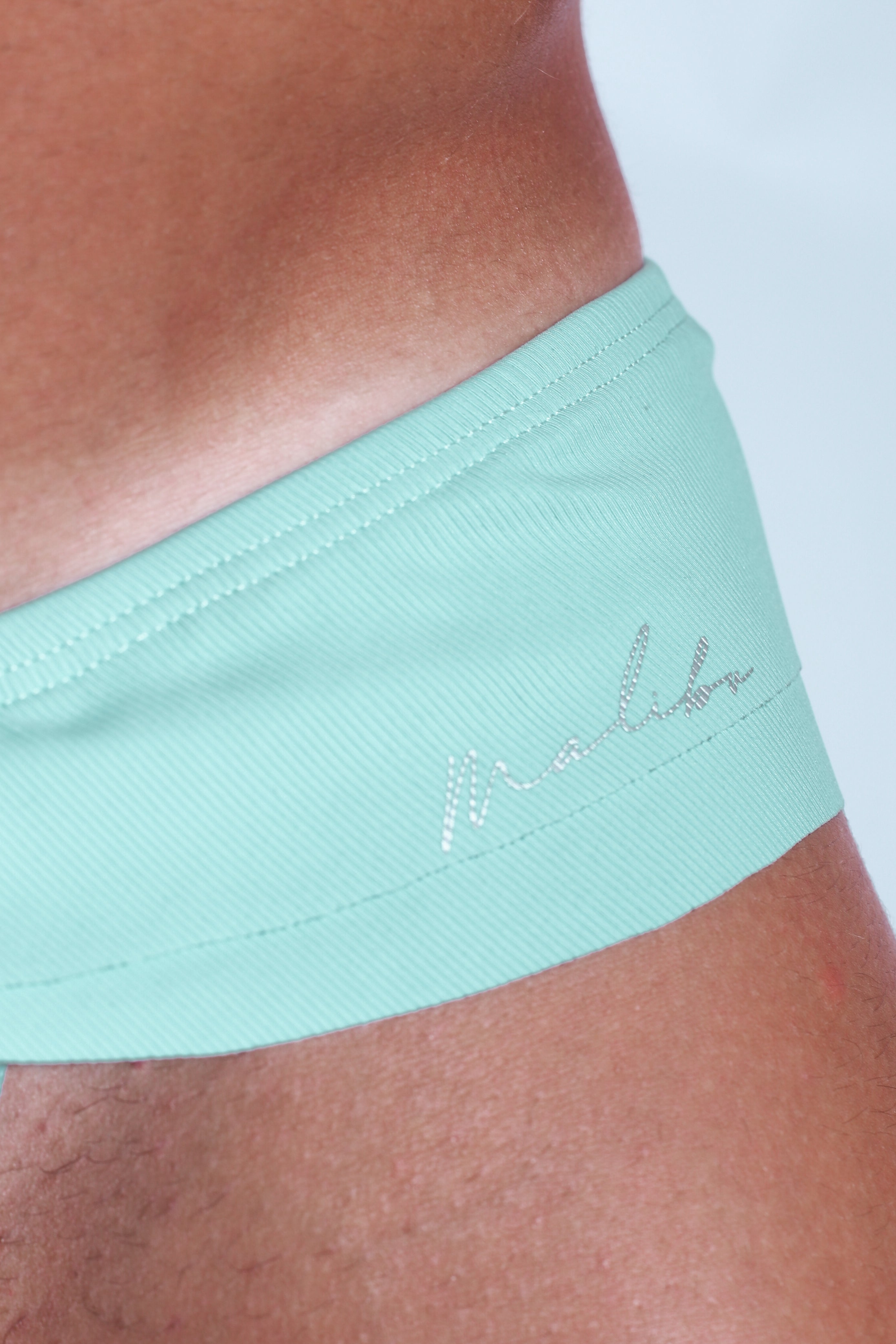 JJ Malibu Ruffle-Trim Athletic Hybrid Swim Thong - Light Aqua - DealByEthan.gay loves JJ Malibu
