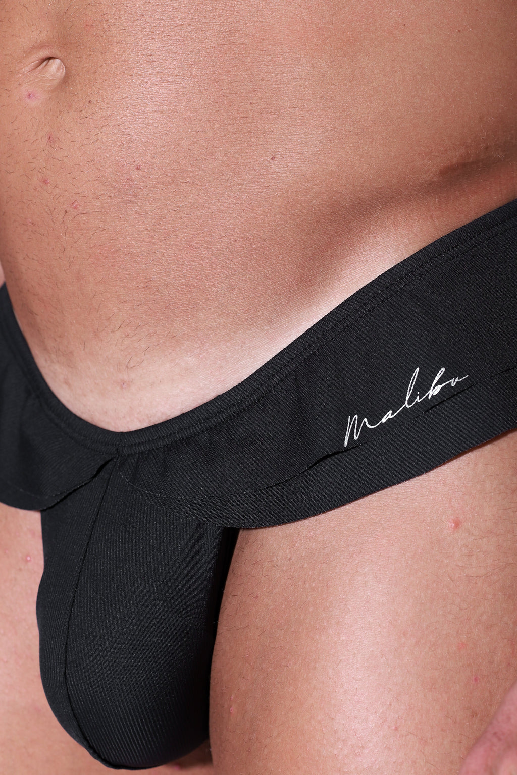 JJ Malibu Ruffle-Trim Athletic Hybrid Swim Thong - Midnight Black - DealByEthan.gay loves JJ Malibu