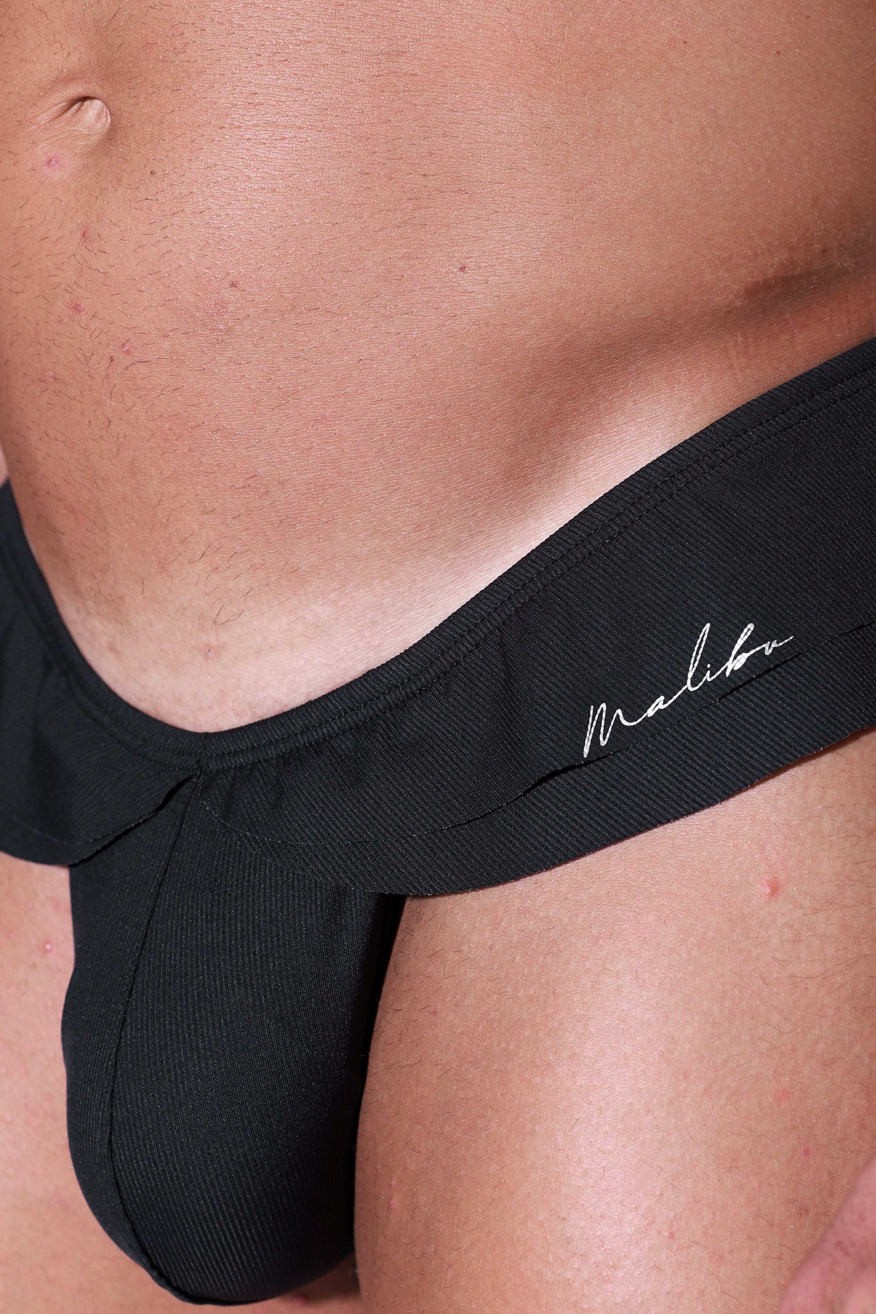 JJ Malibu Ruffle-Trim Athletic Hybrid Swim Thong - Midnight Black - DealByEthan.gay loves JJ Malibu