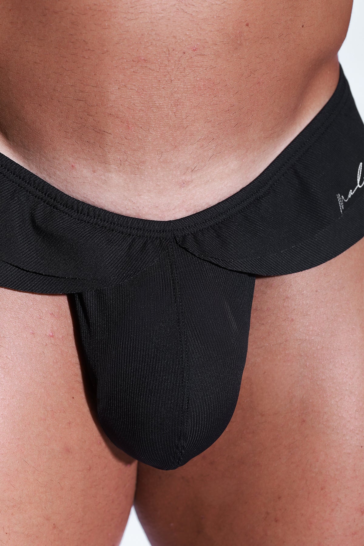 JJ Malibu Ruffle-Trim Athletic Hybrid Swim Thong - Midnight Black - DealByEthan.gay loves JJ Malibu
