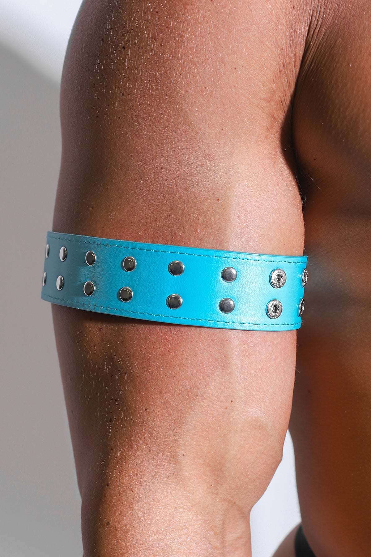 JJ Malibu Vegan Leather Studded Arm Bands - Light Blue - DealByEthan.gay loves JJ Malibu