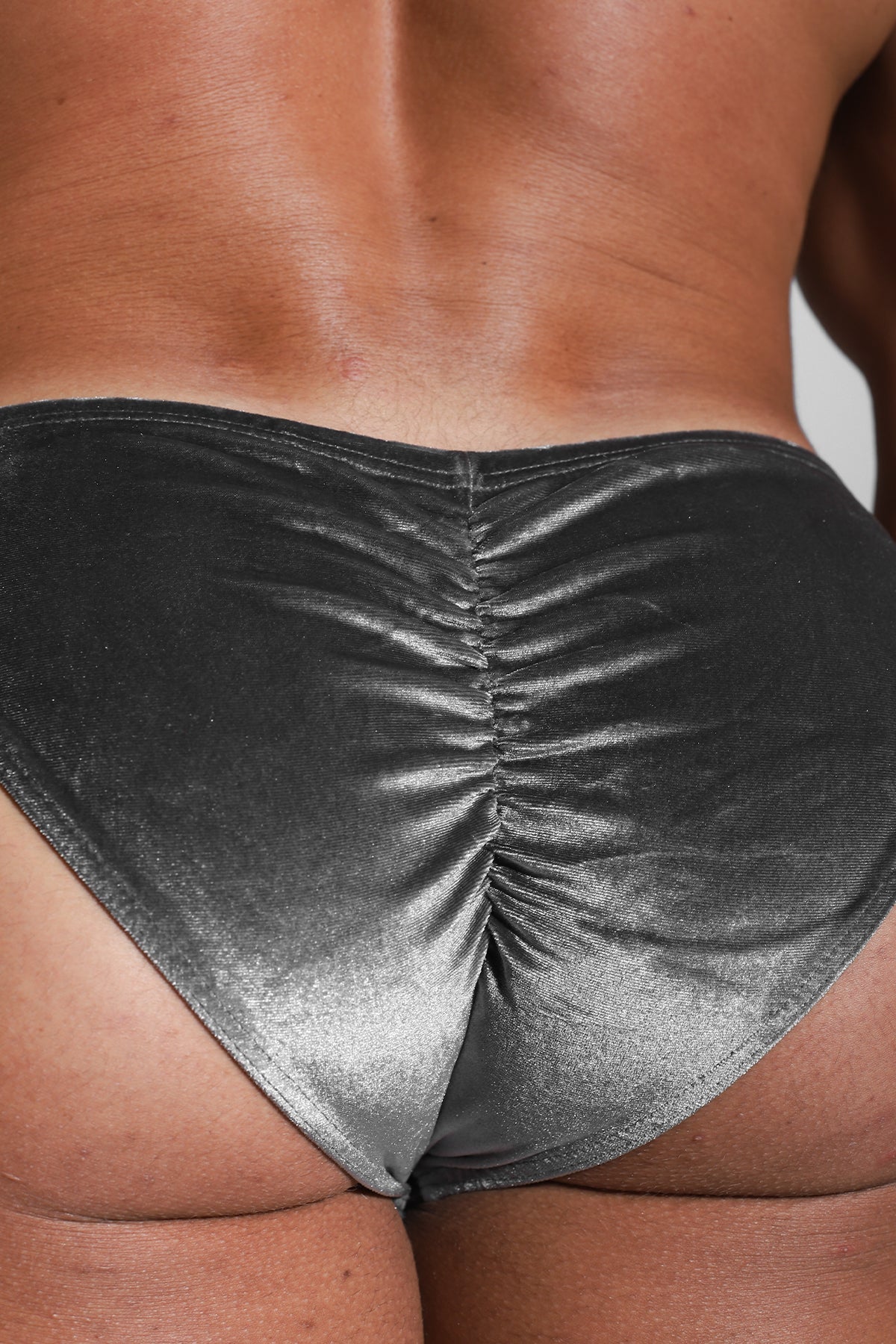 JJ Malibu Velvety Scrunch-Butt Bikini Briefs - Fossil Grey - DealByEthan.gay loves JJ Malibu