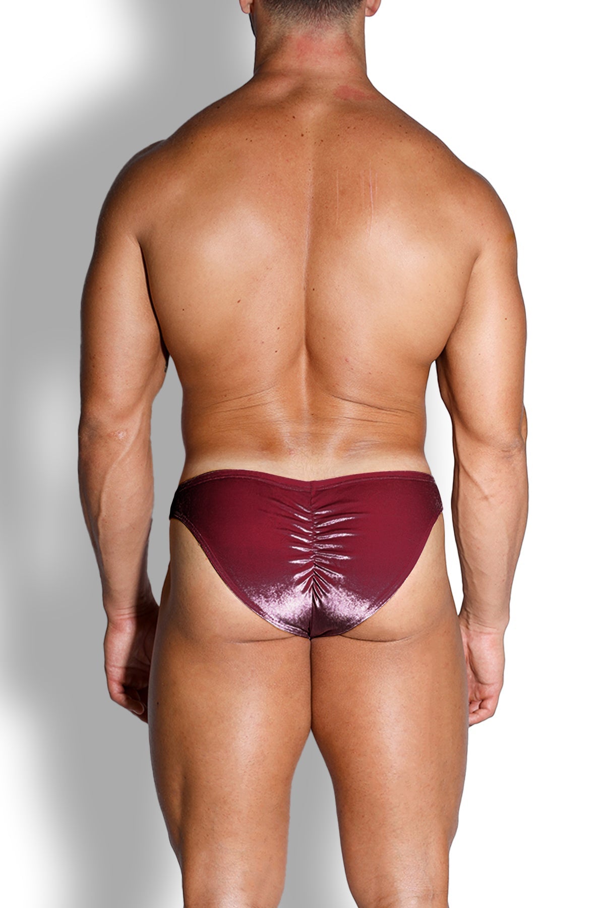 JJ Malibu Velvety Scrunch-Butt Bikini Briefs - Maroon - DealByEthan.gay loves JJ Malibu