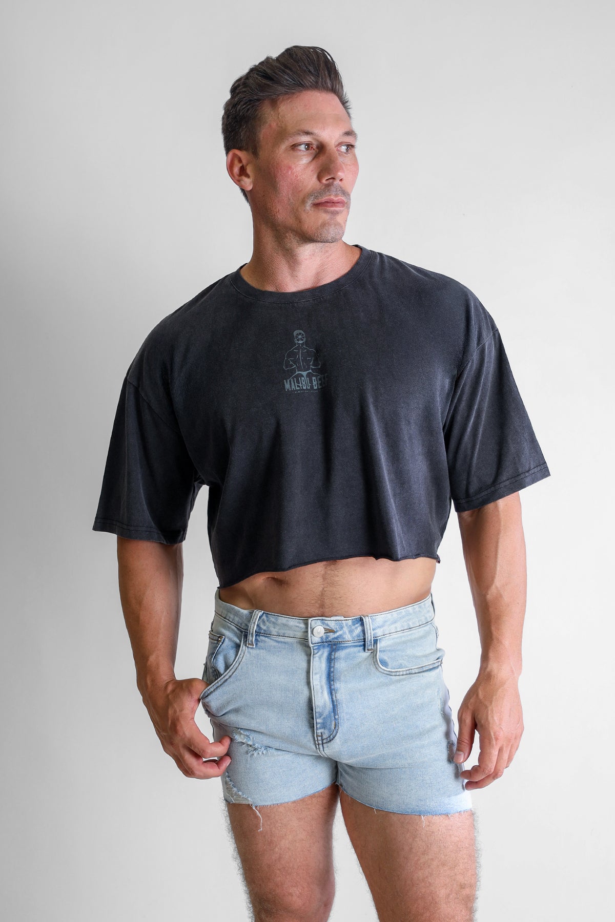 JJ Malibu Vintage-Washed Drop-Shoulder Crop Tee - Beefcake - DealByEthan.gay loves JJ Malibu