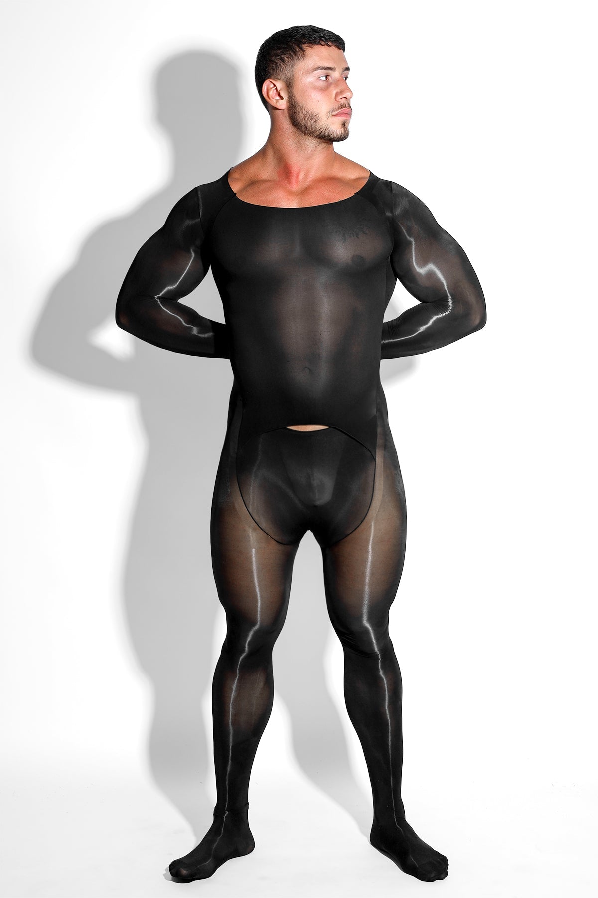 Men's Sheer Mesh Onesie Bodysuit with Hollow Crotch Cutout