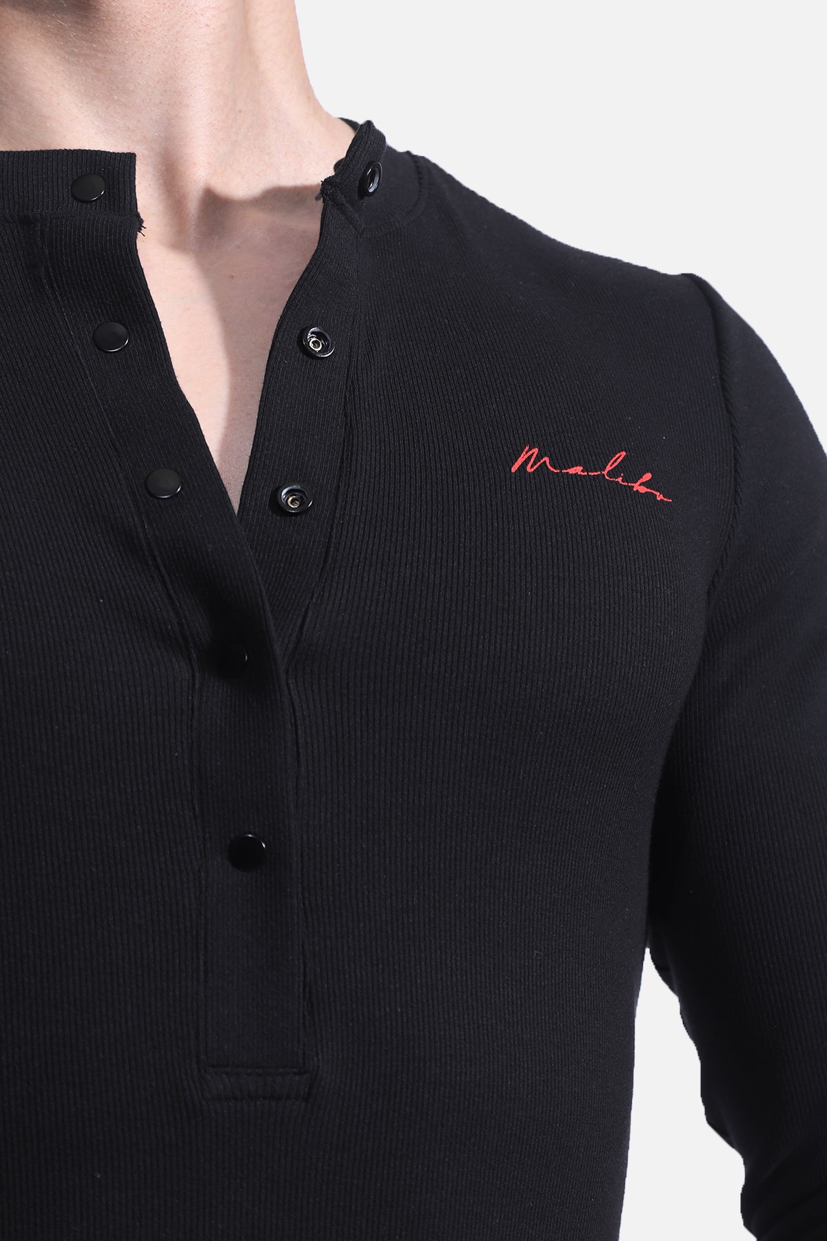 JJ Malibu Infinity Long Sleeve Button Up Bodysuit - Midnight Black