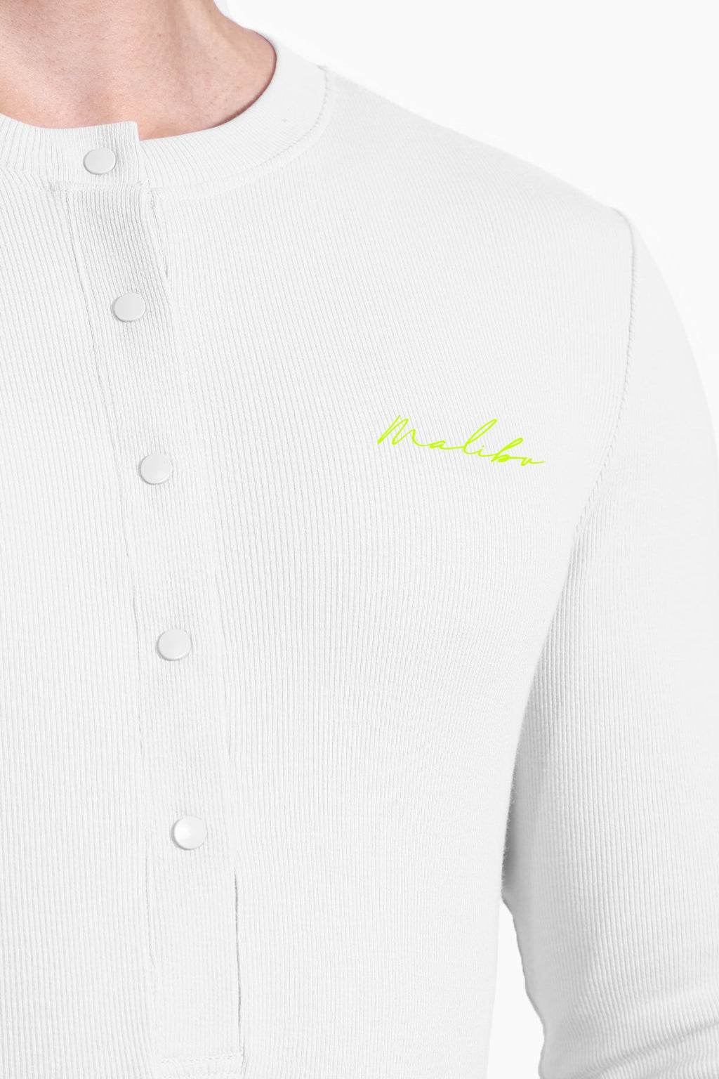 JJ Malibu Infinity Long Sleeve Button Up Bodysuit - White