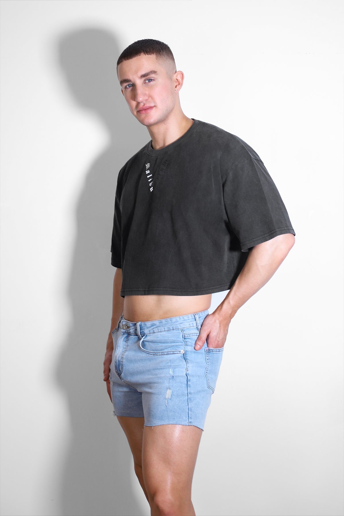 Eyes-Wide-Open Vintage Wash Oversized Crop Top - Malibu V