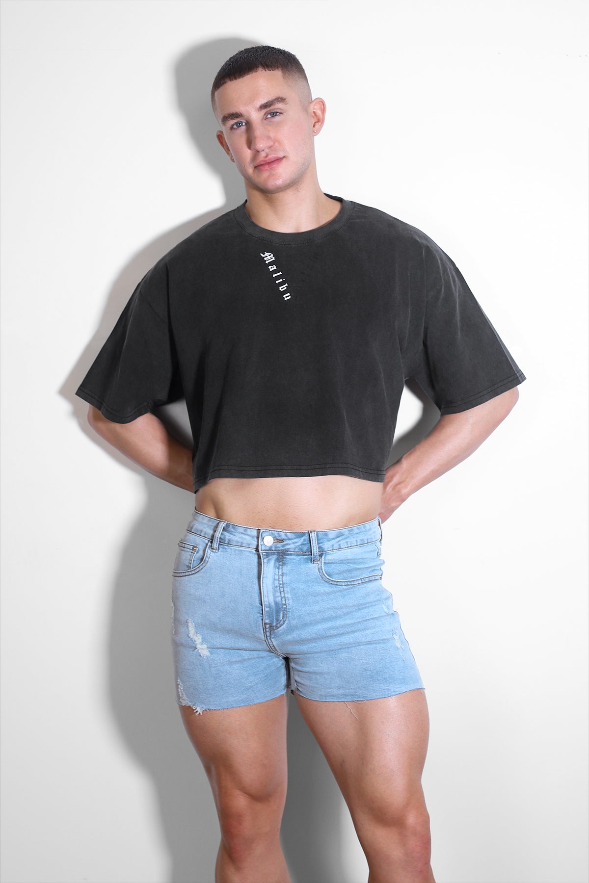 Eyes-Wide-Open Vintage Wash Oversized Crop Top - Malibu V