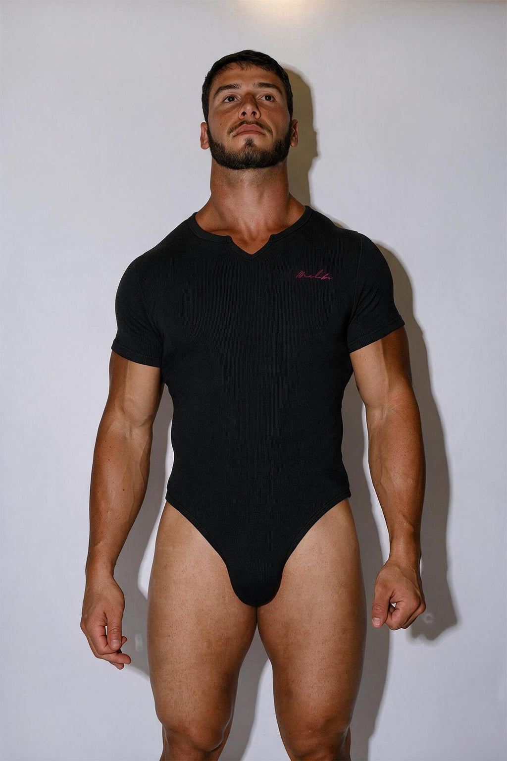 JJ Malibu Men's Striker V-Neck Short Sleeve Bodysuit - Black