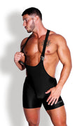 JJ Malibu Men's Men's Athletic Wrestling Singlet Bodysuit  - Obsidian