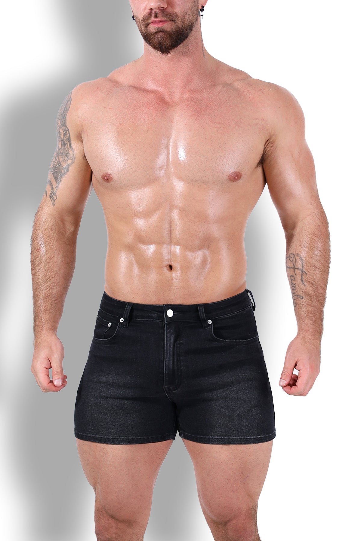 JJ Malibu Men's Peek-A-Boo Denim Shorts - Black