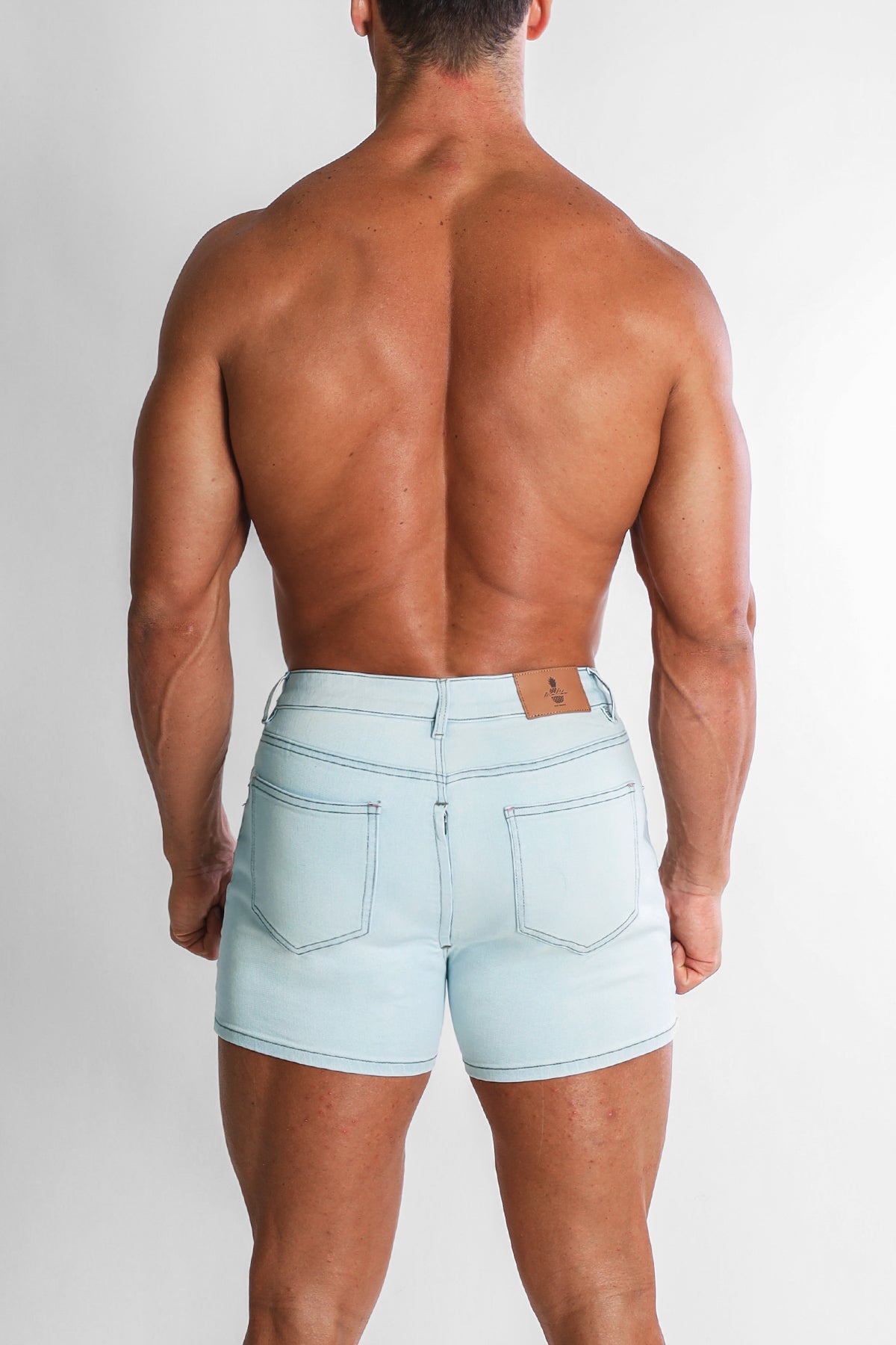 JJ Malibu Men's Peek-A-Boo Denim Shorts - Sky Blue