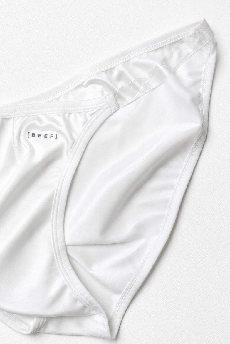 JJ Malibu Men's Clear Side Satin Briefs - Ivory
