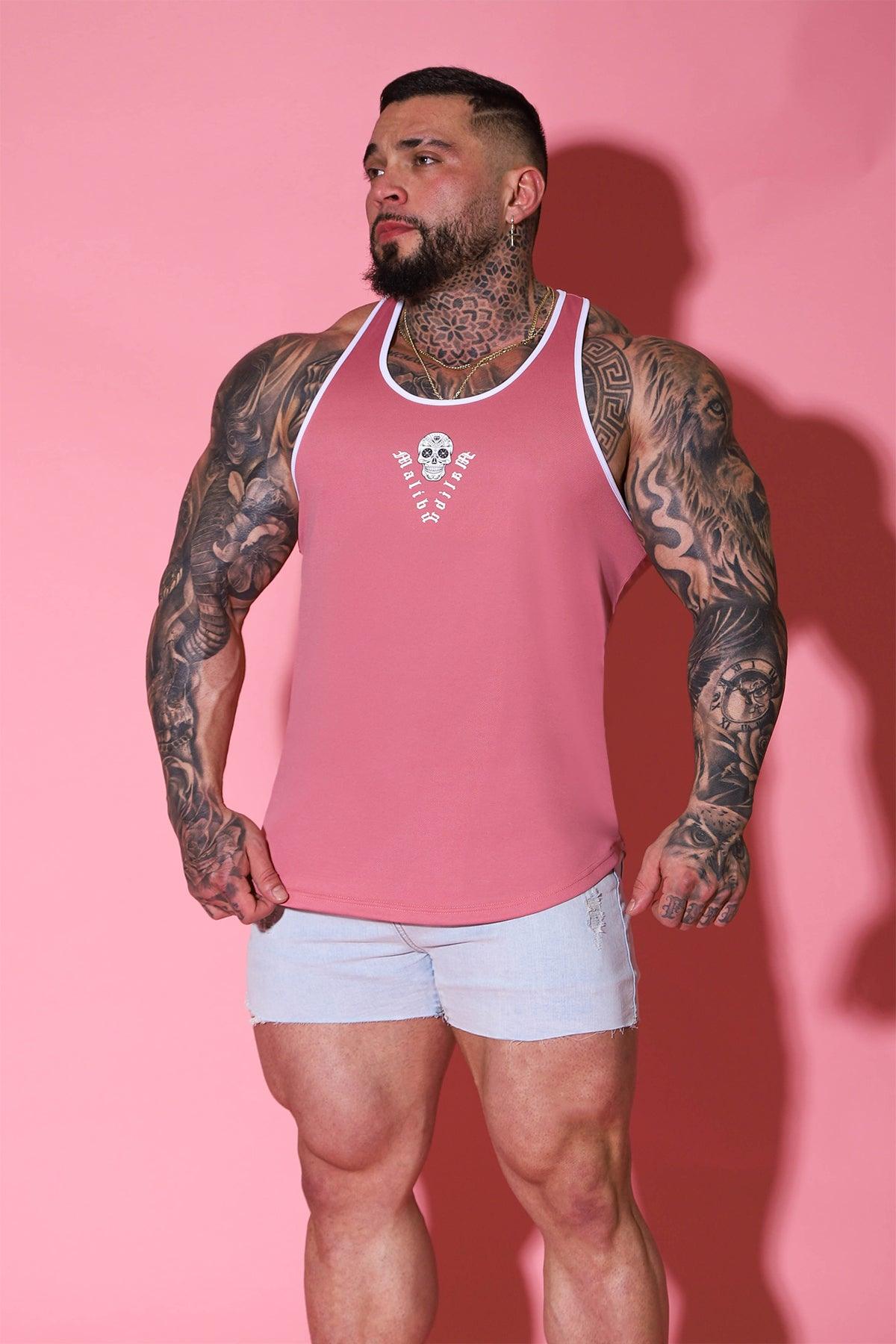 Camiseta sin mangas JJ Gym - Rosa con diseño de calavera