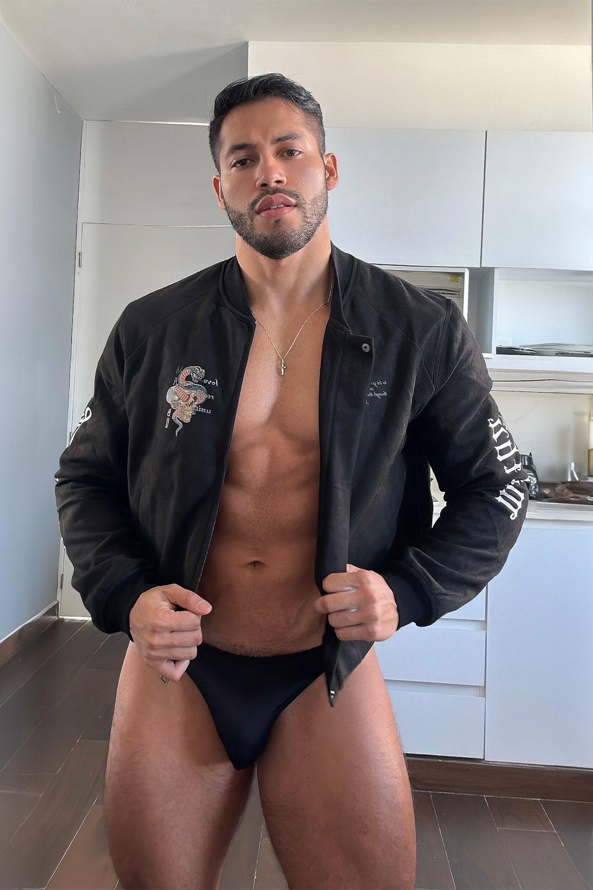 JJ Malibu Kurze Wildleder-Bomberjacke - Schwarz