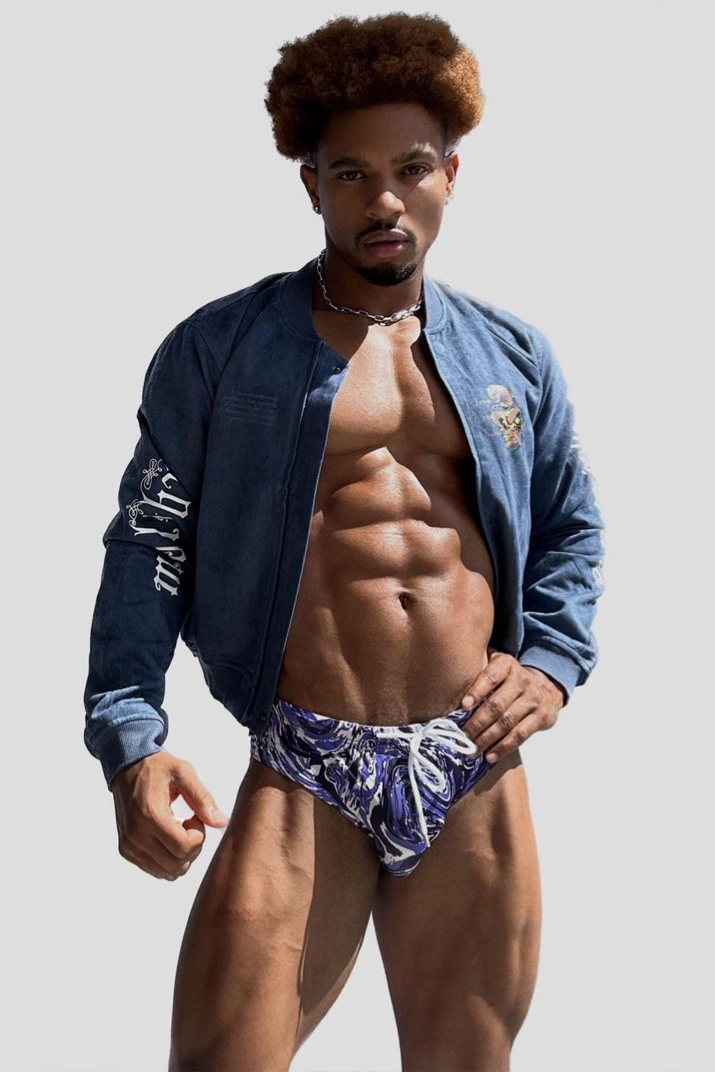 JJ Malibu Kurze Bomberjacke aus Wildleder - Marineblau