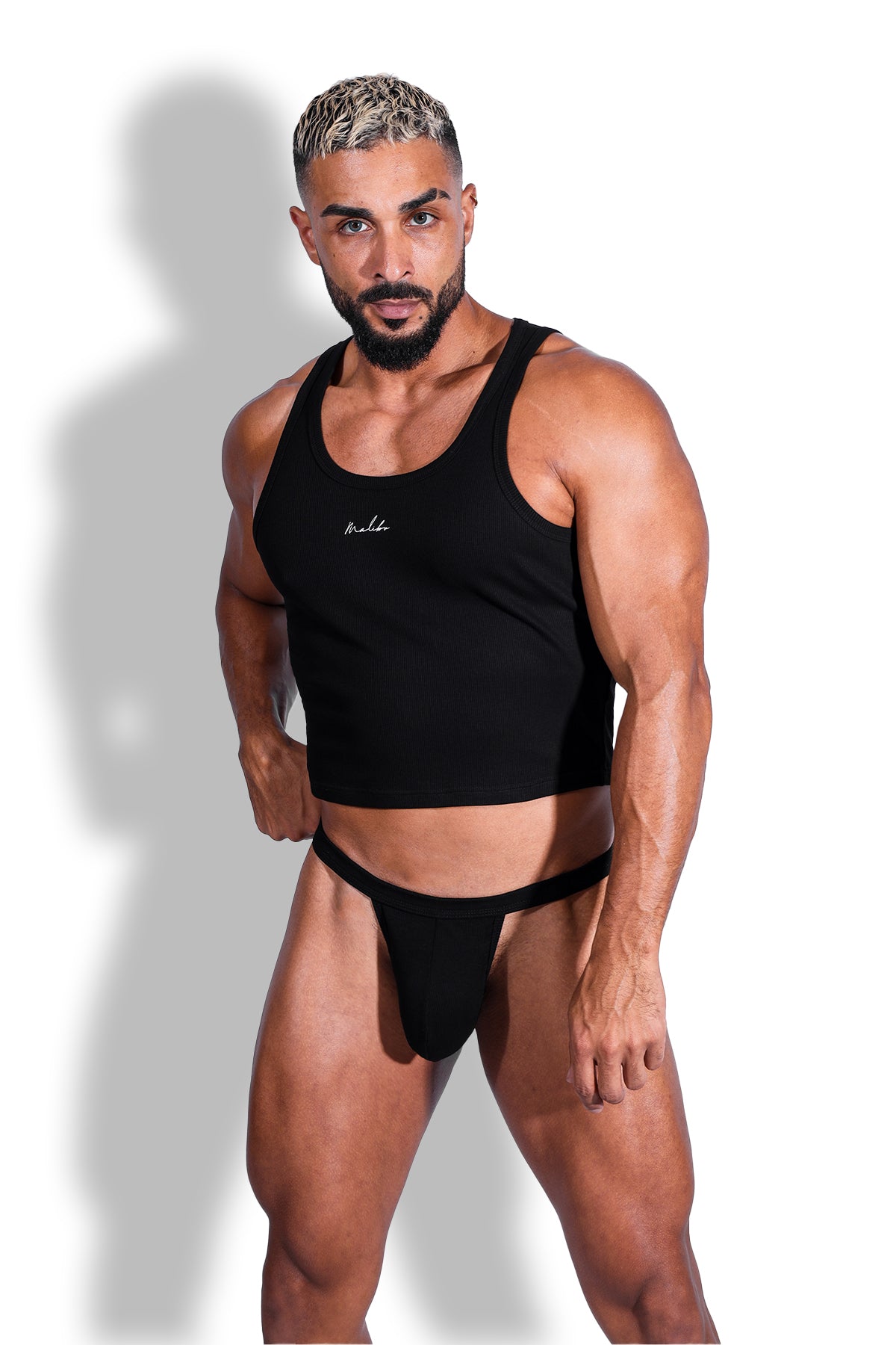 Camiseta corta de canalé Dreamy Muscle Fit - Negro medianoche