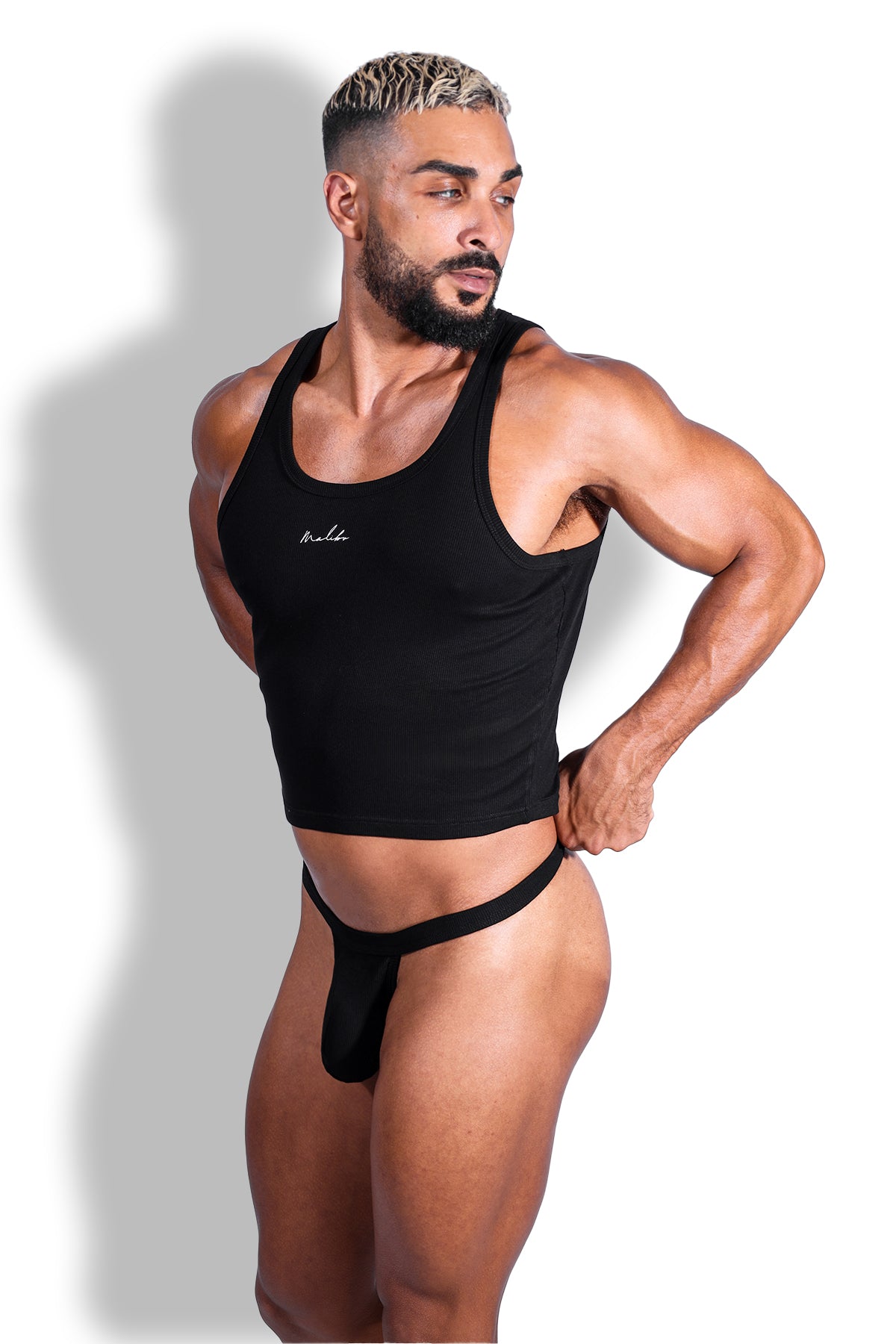 Camiseta corta de canalé Dreamy Muscle Fit - Negro medianoche