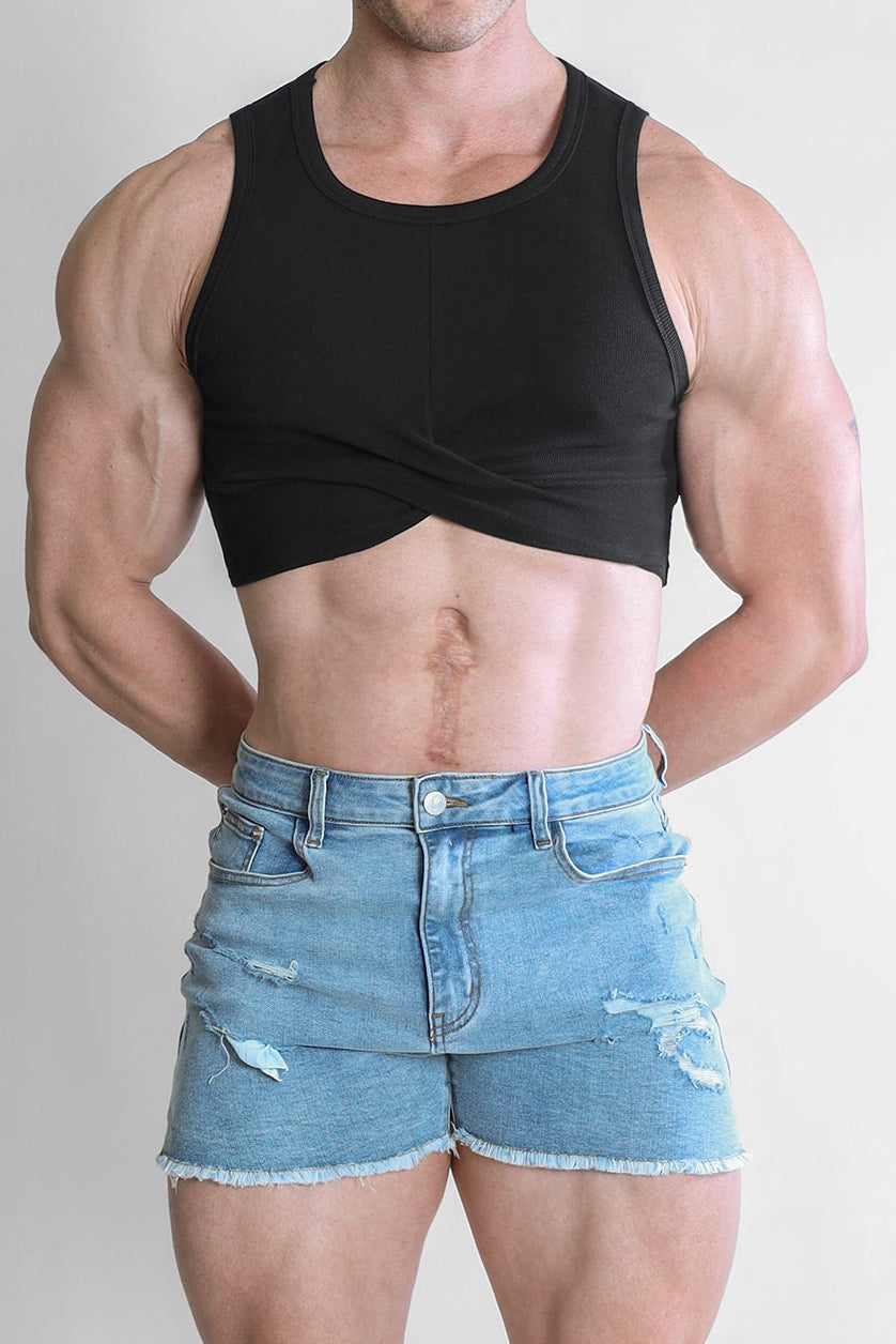 Wrapped Up Ribbed Crop Tank - Schwarz