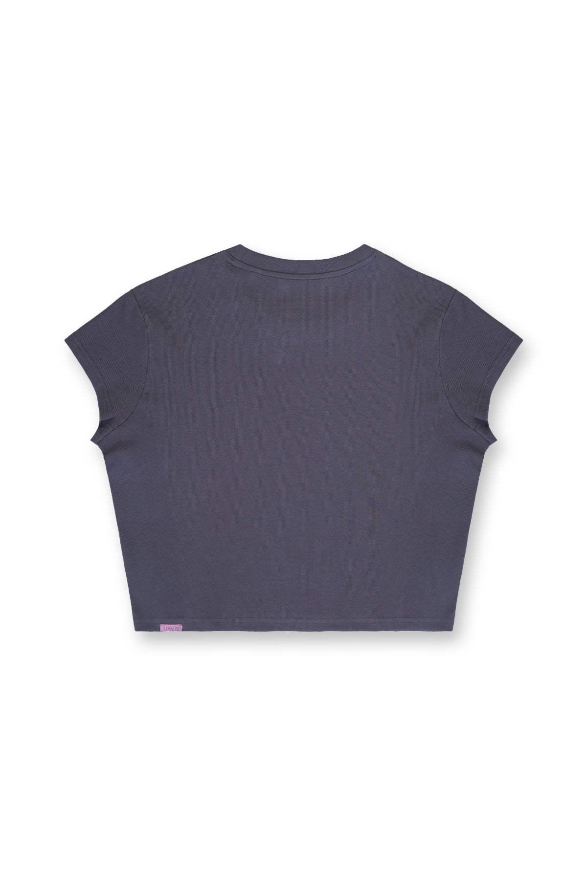 Kurzes, geripptes Stricktop mit kurzen Ärmeln – Sturmgrau