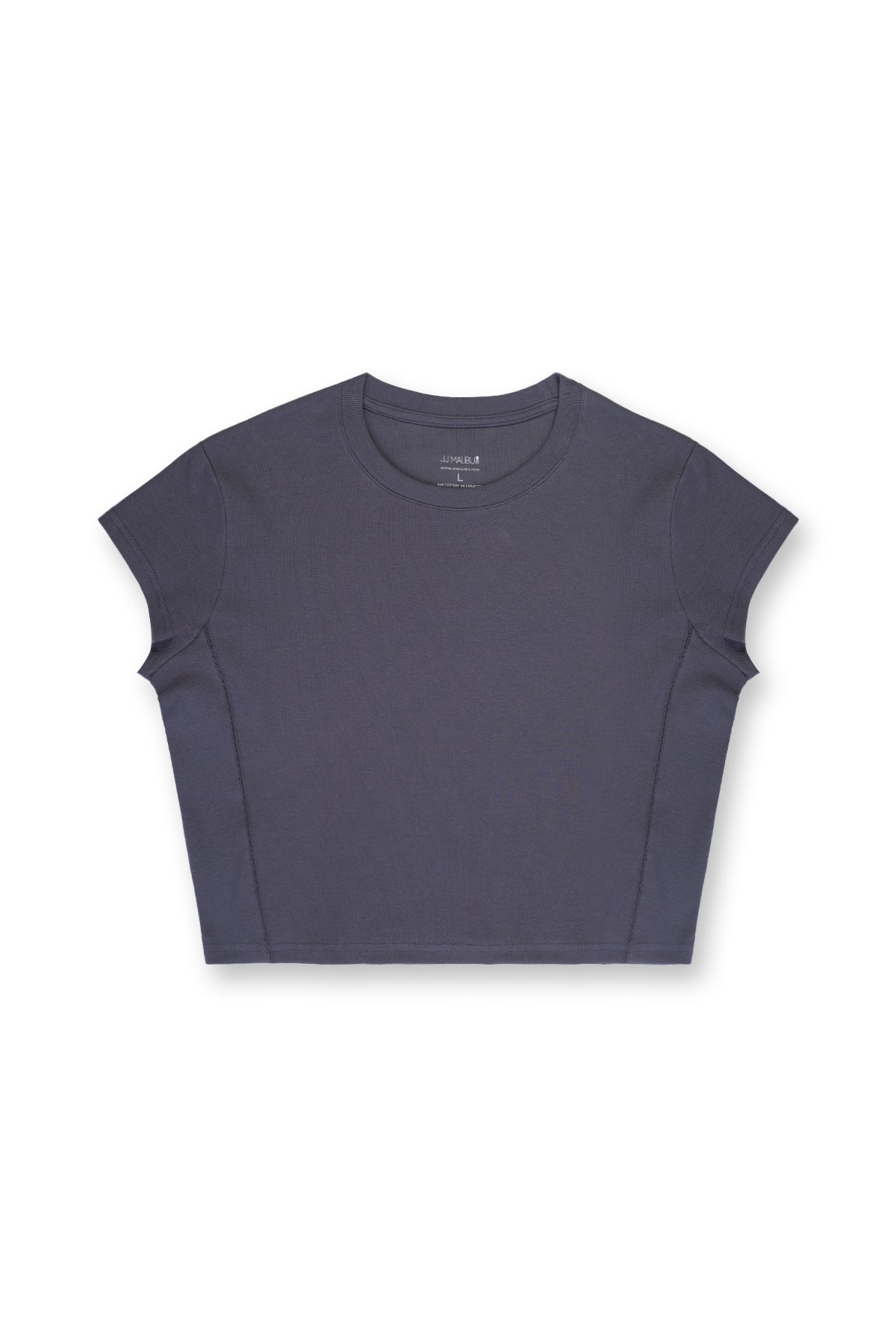 Kurzes, geripptes Stricktop mit kurzen Ärmeln – Sturmgrau