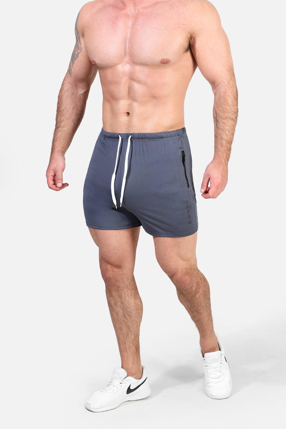 Jed North Men's Agile Bodybuilding 4'' Shorts w Zipper Pockets - Gray Integrity