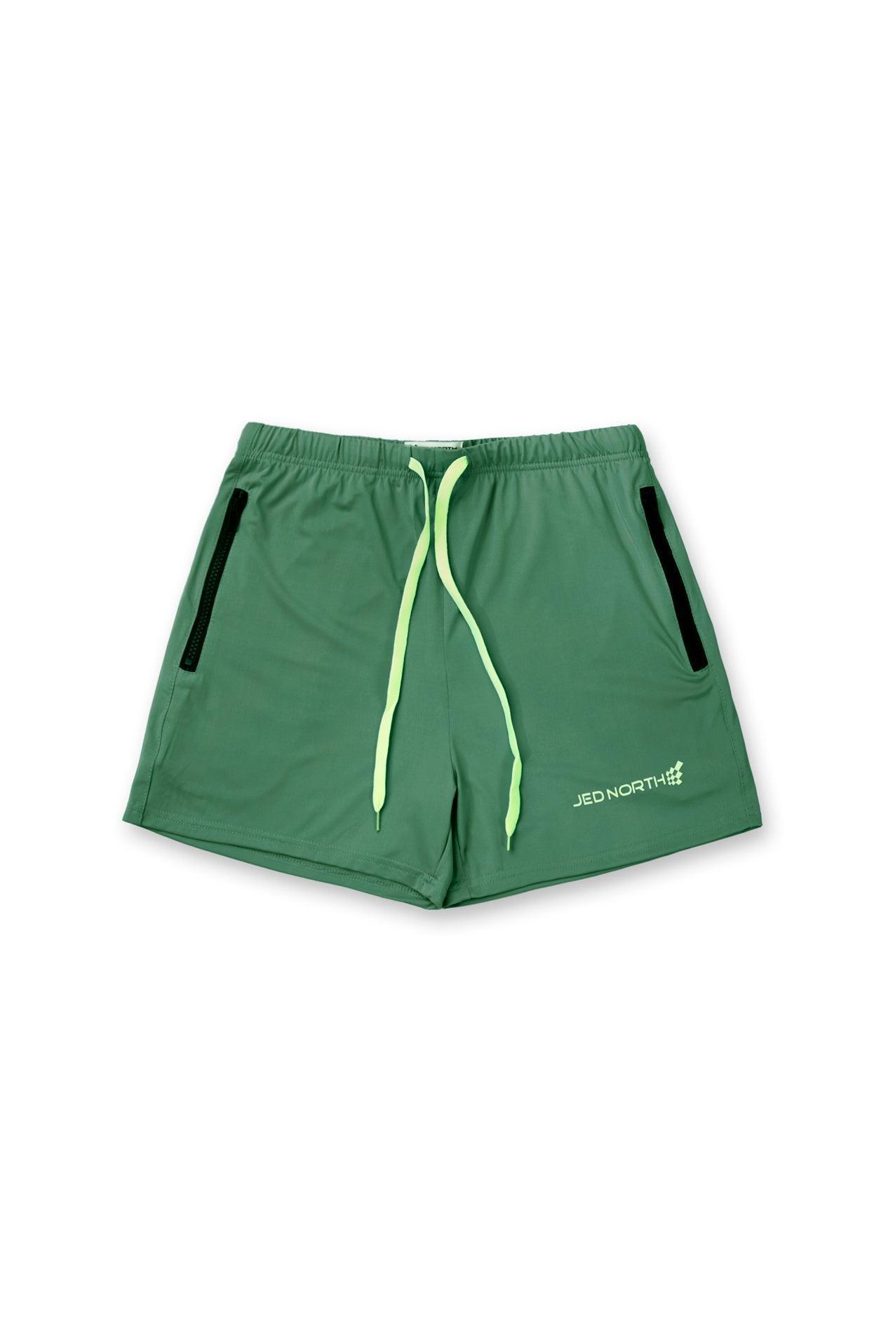 Jed North Agile Bodybuilding-Shorts, 10,2 cm, mit Reißverschlusstaschen, Grün