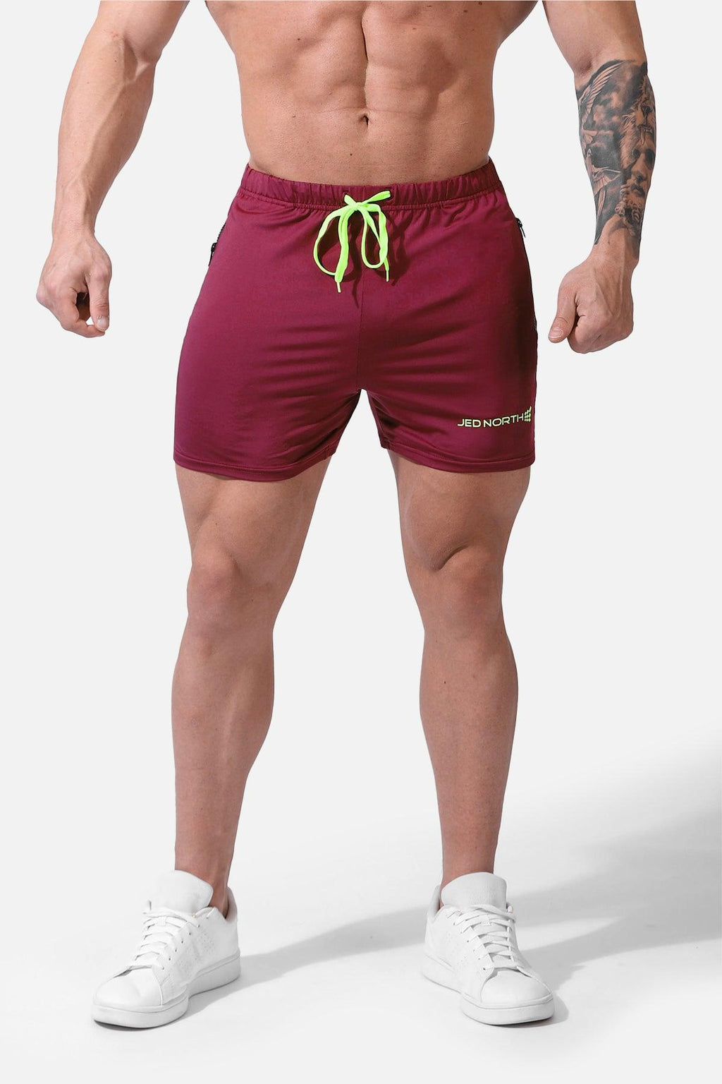 Jed North Men's Agile Bodybuilding 4'' Shorts w Zipper Pockets - Maroon