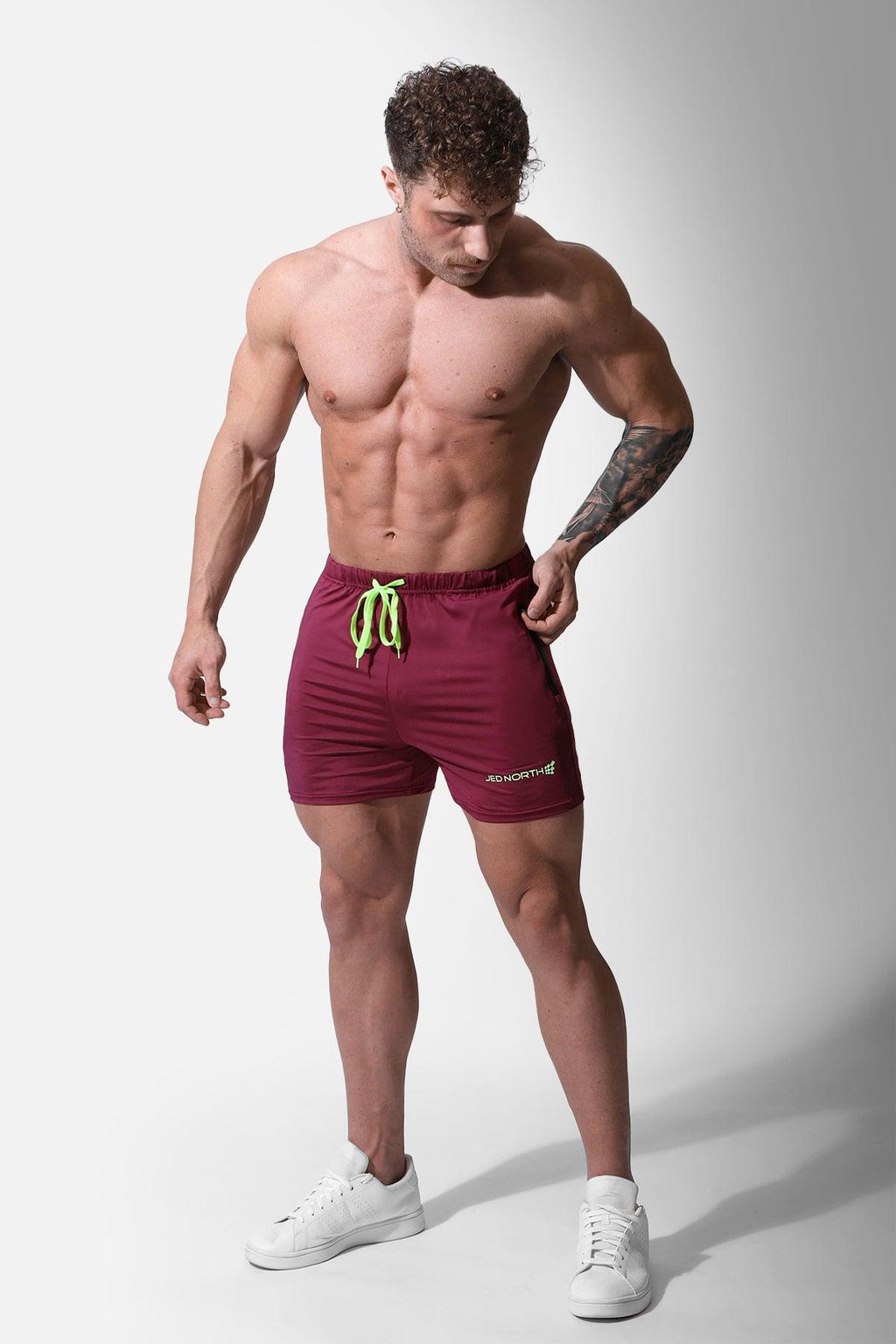 Jed North Men's Agile Bodybuilding 4'' Shorts w Zipper Pockets - Maroon