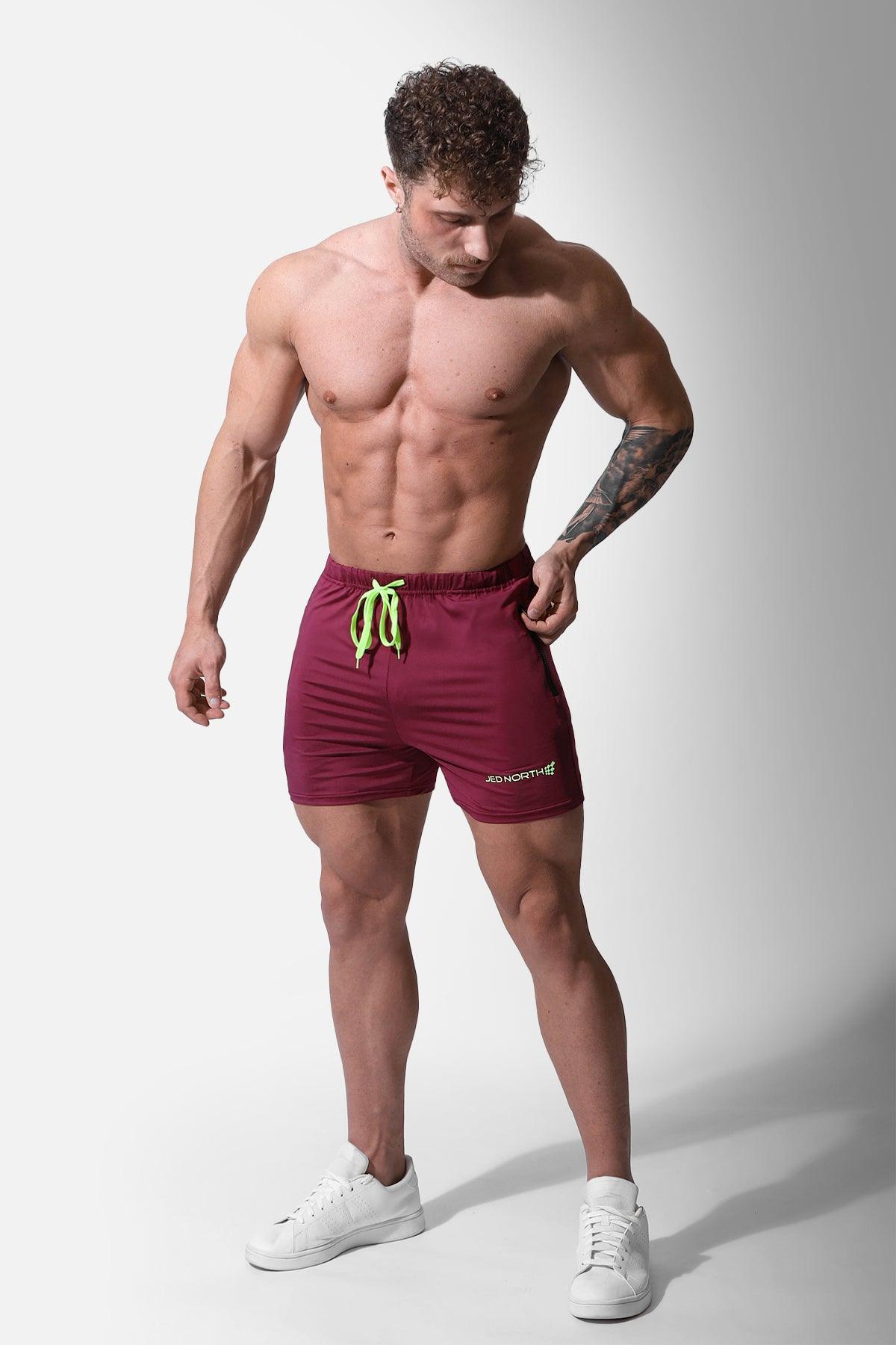 Jed North Men's Agile Bodybuilding 4'' Shorts w Zipper Pockets - Maroon