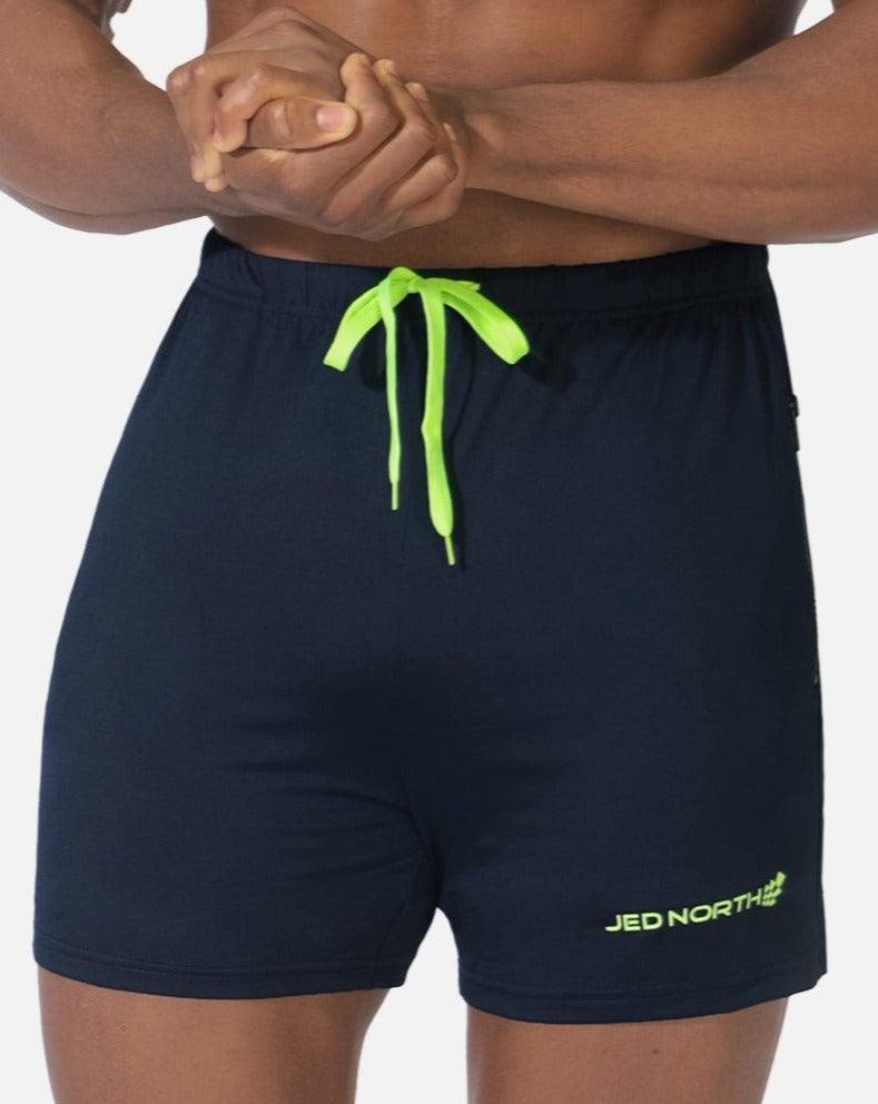 Jed North Agile Bodybuilding-Shorts, 4 Zoll, mit Reißverschlusstaschen, Marineblau
