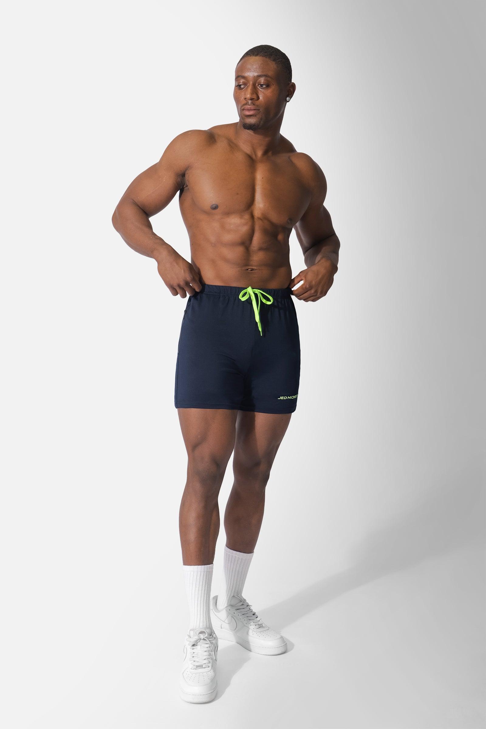 Jed North Agile Bodybuilding-Shorts, 4 Zoll, mit Reißverschlusstaschen, Marineblau