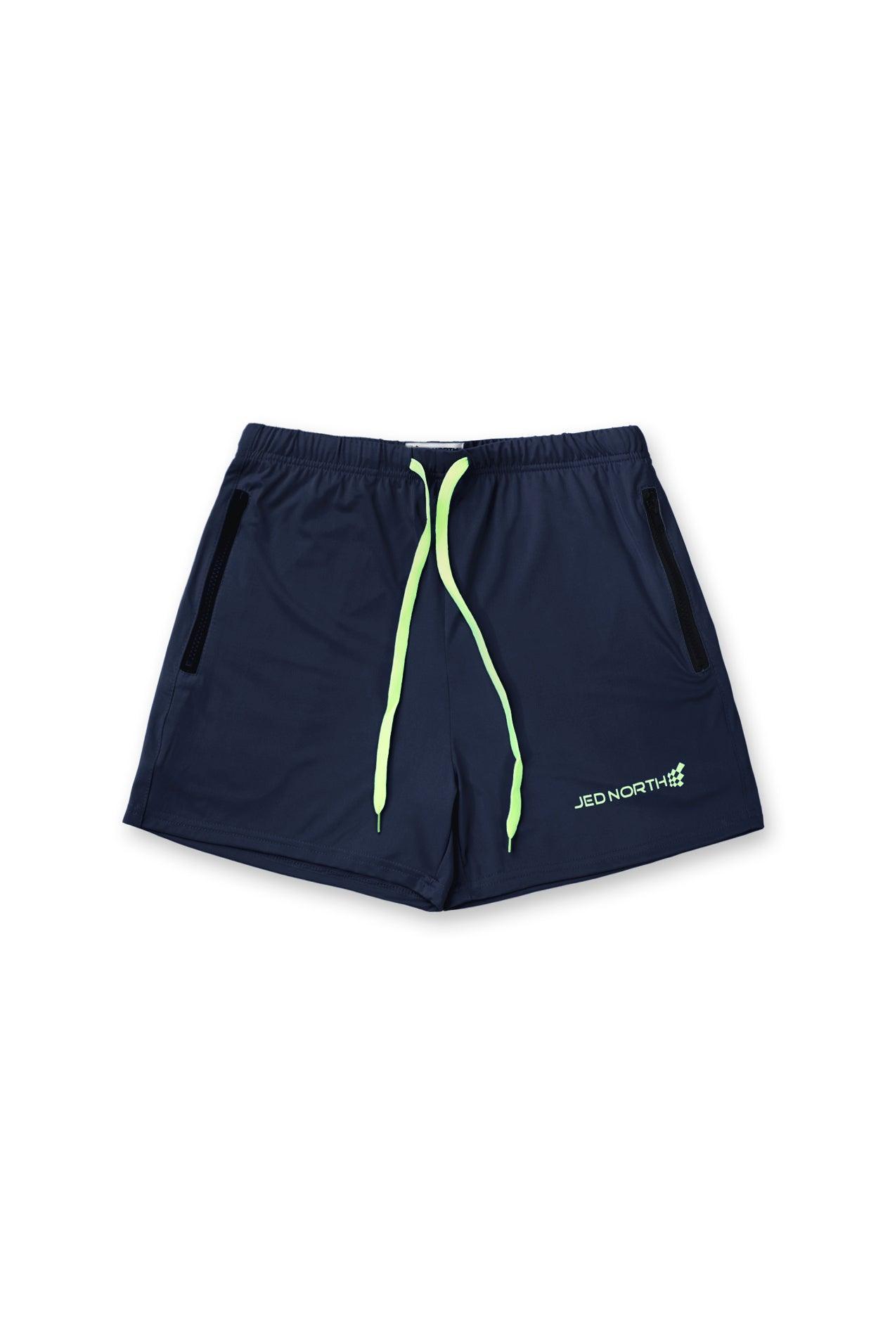 Jed North Agile Bodybuilding-Shorts, 4 Zoll, mit Reißverschlusstaschen, Marineblau