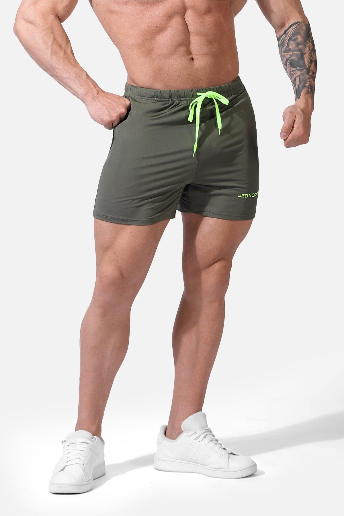 Agile Bodybuilding 4'' Shorts w Zipper Pockets - Olive