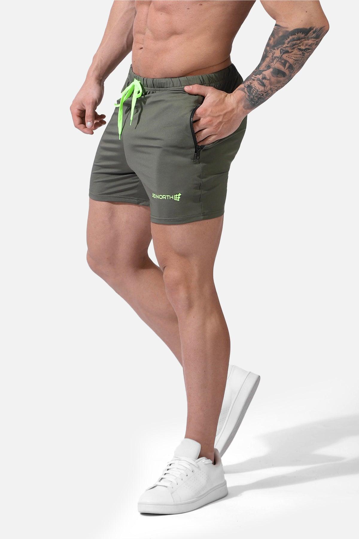 Agile Bodybuilding 4'' Shorts w Zipper Pockets - Olive