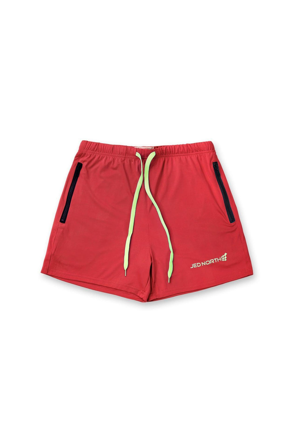 Jed North Agile Bodybuilding-Shorts, 4 Zoll, mit Reißverschlusstaschen, Karminrot